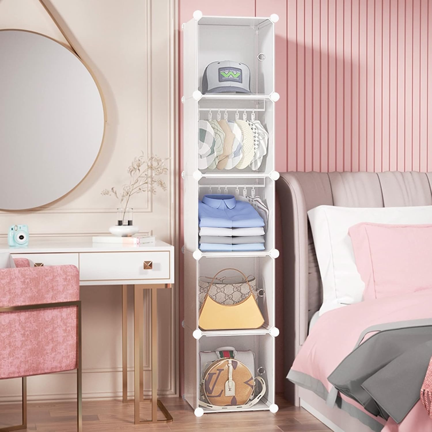HOMCENT Narrow Cube Storage Organizer with Doors 5Cube, Plastic
