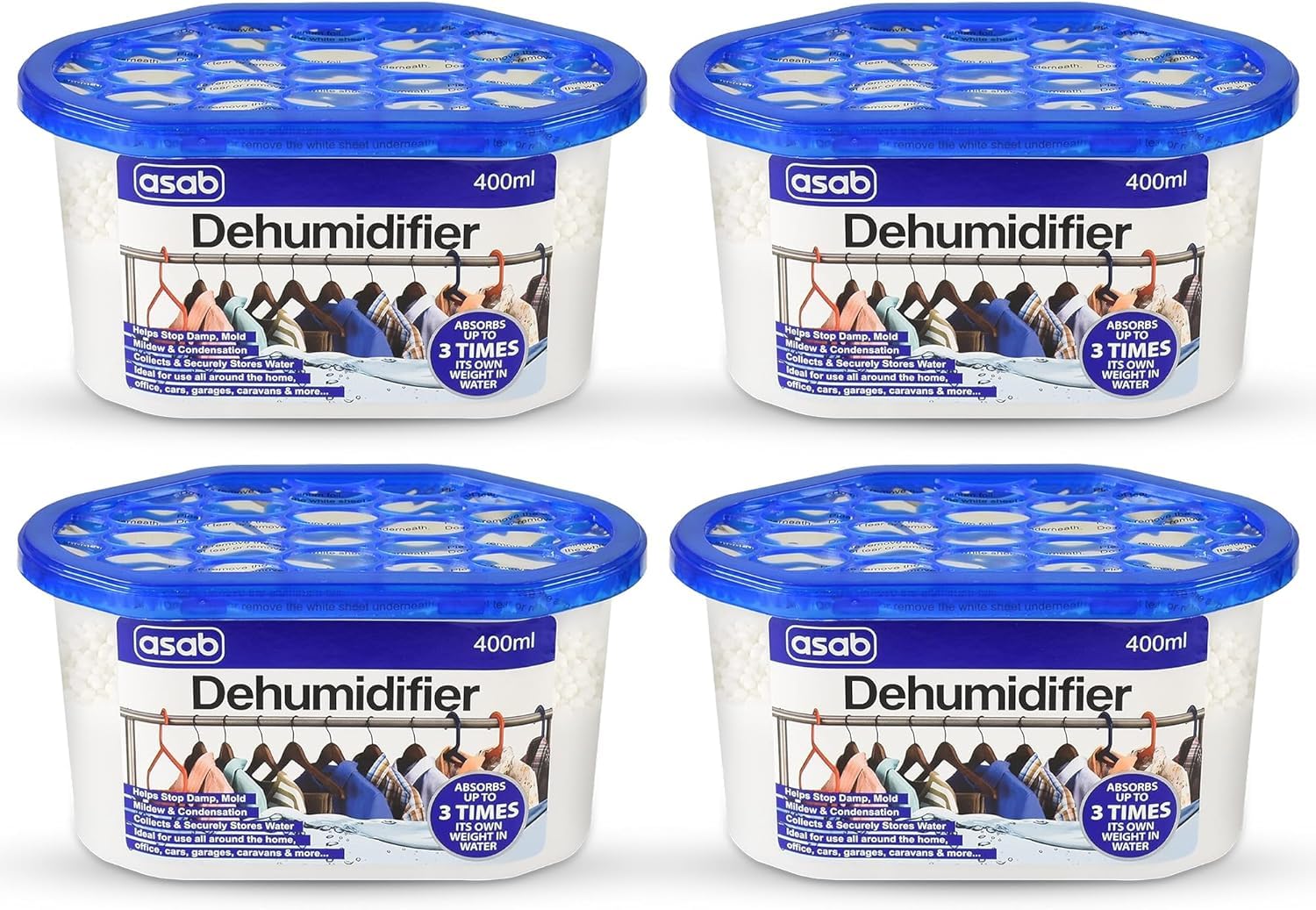 ASAB Damp Traps Plastic Interior Dehumidifiers 400ml Condensation Absorbers with Hydrophilic Crystals Moisture Trap Dehumidifiers for Wardrobe Damp Trap for Bedroom Mould Protection(4)