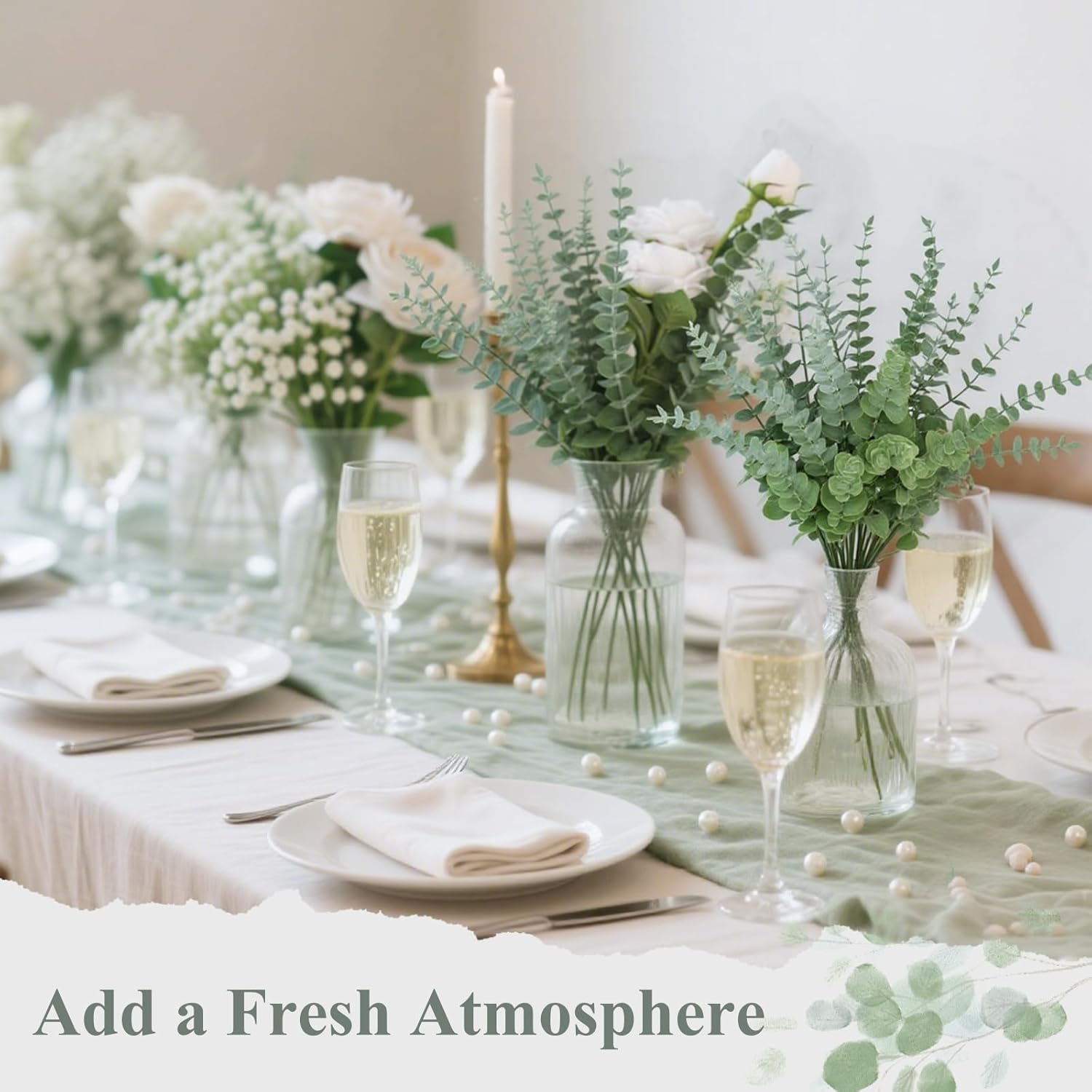 DomeStar 30PCS Artificial Eucalyptus Stems, 15" Fake Greenery Branches Bulk, Lifelike Eucalyptus Leaves for Wedding Bouquets, Table Centerpieces, Wreath DIY Crafts - Image 6