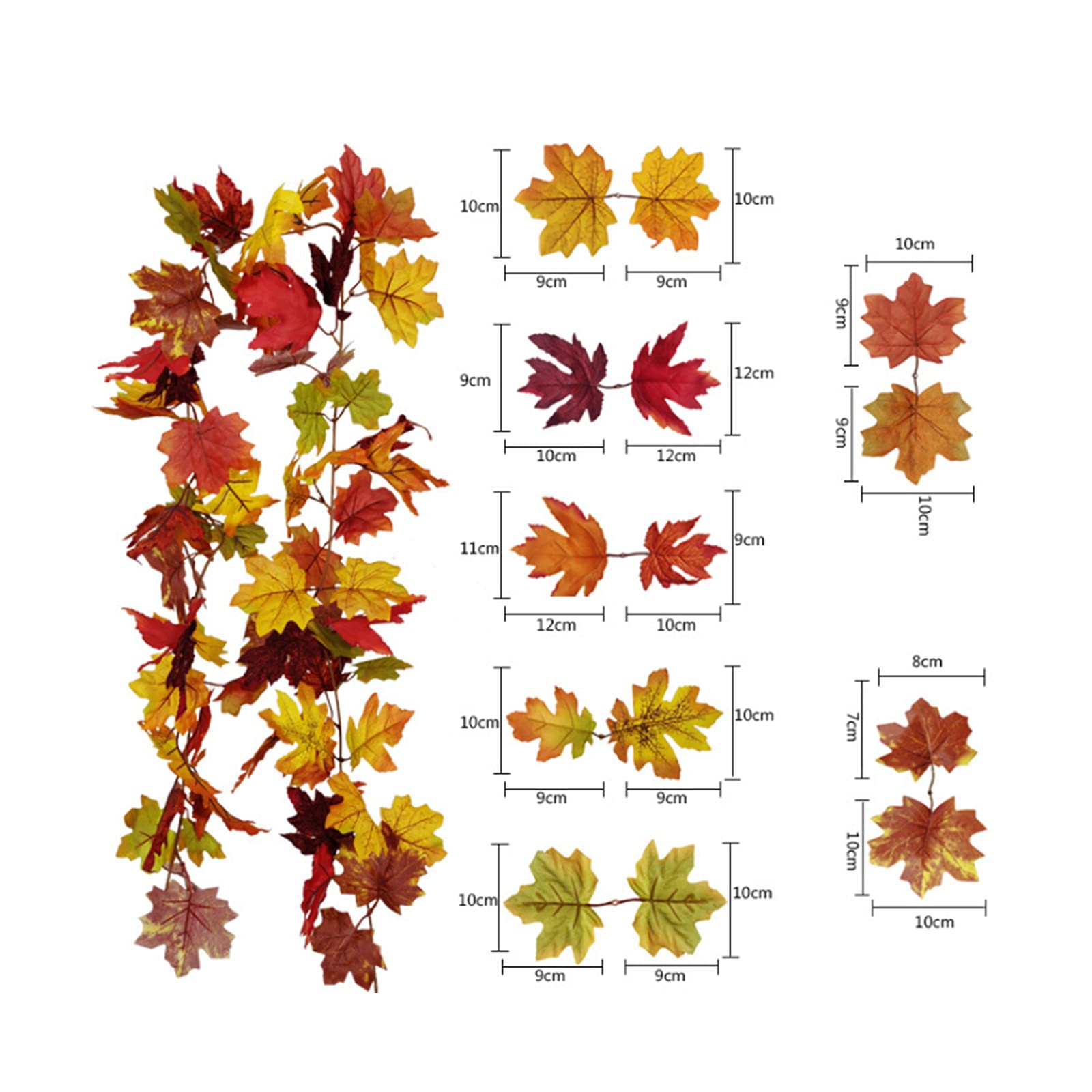 Ghirlanda di Edera Artificiale Foglia d'acero di Eucalipto Begonia Viti d'uva Piante Verdi Appese Piante di Vite di Anguria Finte con LED Luce di Stringa (Foglia d'acero autunnale, 5)