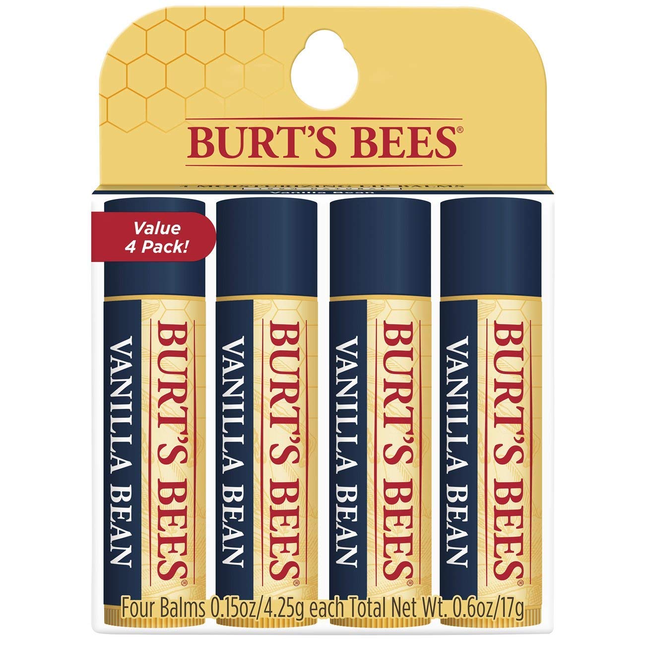 Burt's Bees 100% Natural Moisturizing Lip Balm, Vanilla Bean - 4 Tubes : Beauty & Personal Care