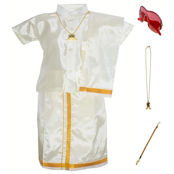 AMIRTHA Fashion Boys Pure Kanchipuram silk with lining Dhoti & Shirts SET WITH ACCESSORIES (AMFCMWD - $P)