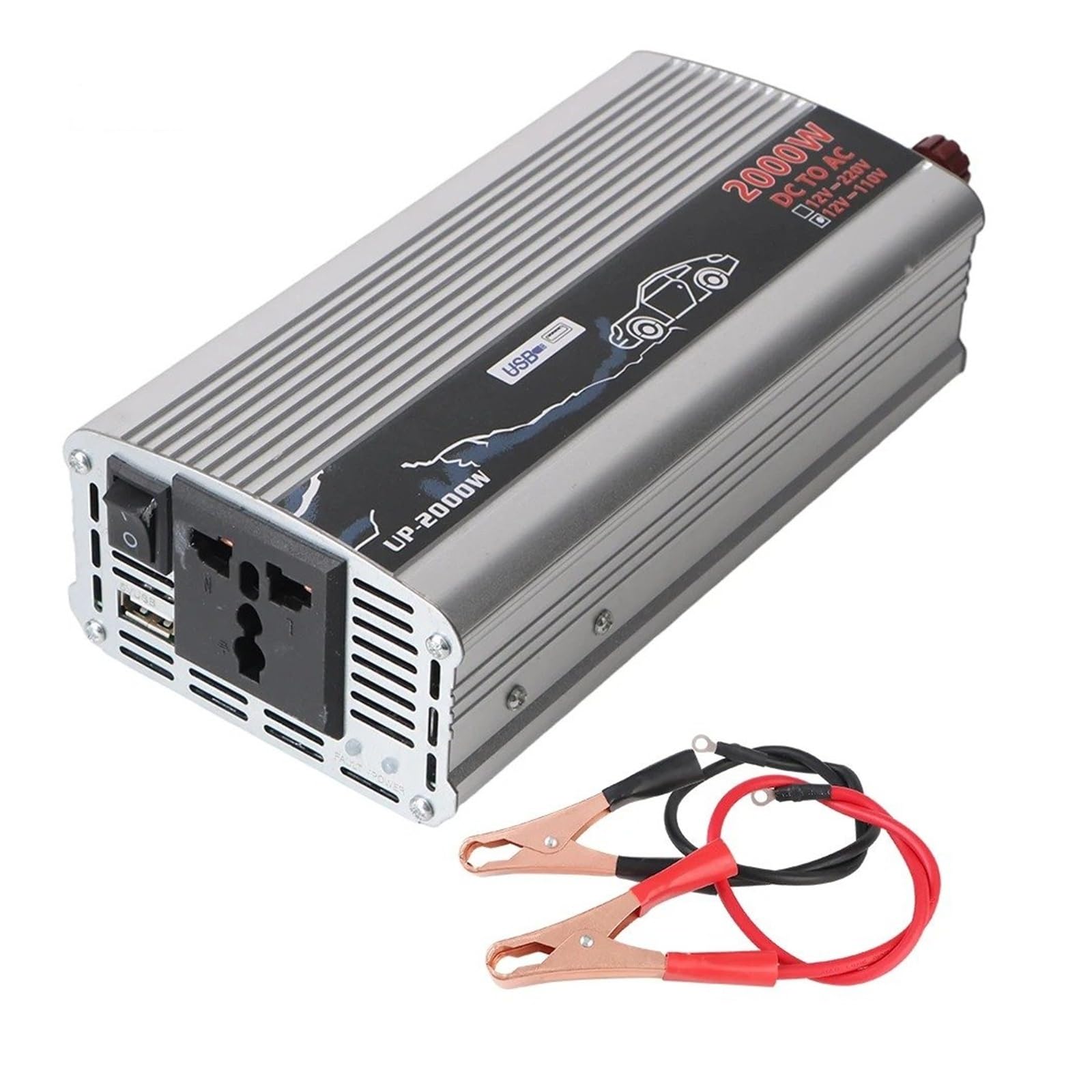 Convertidor Adaptador Inversor CC/CA 2000W 12V 110V 220V Toma Corriente CA Interruptor Cargador USB Convertidor Batería Almacenamiento Solar para Coche inversor