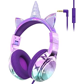 JYPS Unicorn Headphones, Children's Headphones, 85/94 dB Volume Limiter | With cable, audio sharing, foldable, adjustable, st