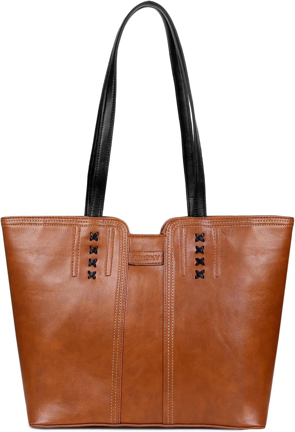 TRISKY Tote bag for women, large tote bags for women, satchel bag, Womens Handbag Top Handle Satchel Shoulder Bag with Zipper - Premium Faux Leather - Amber