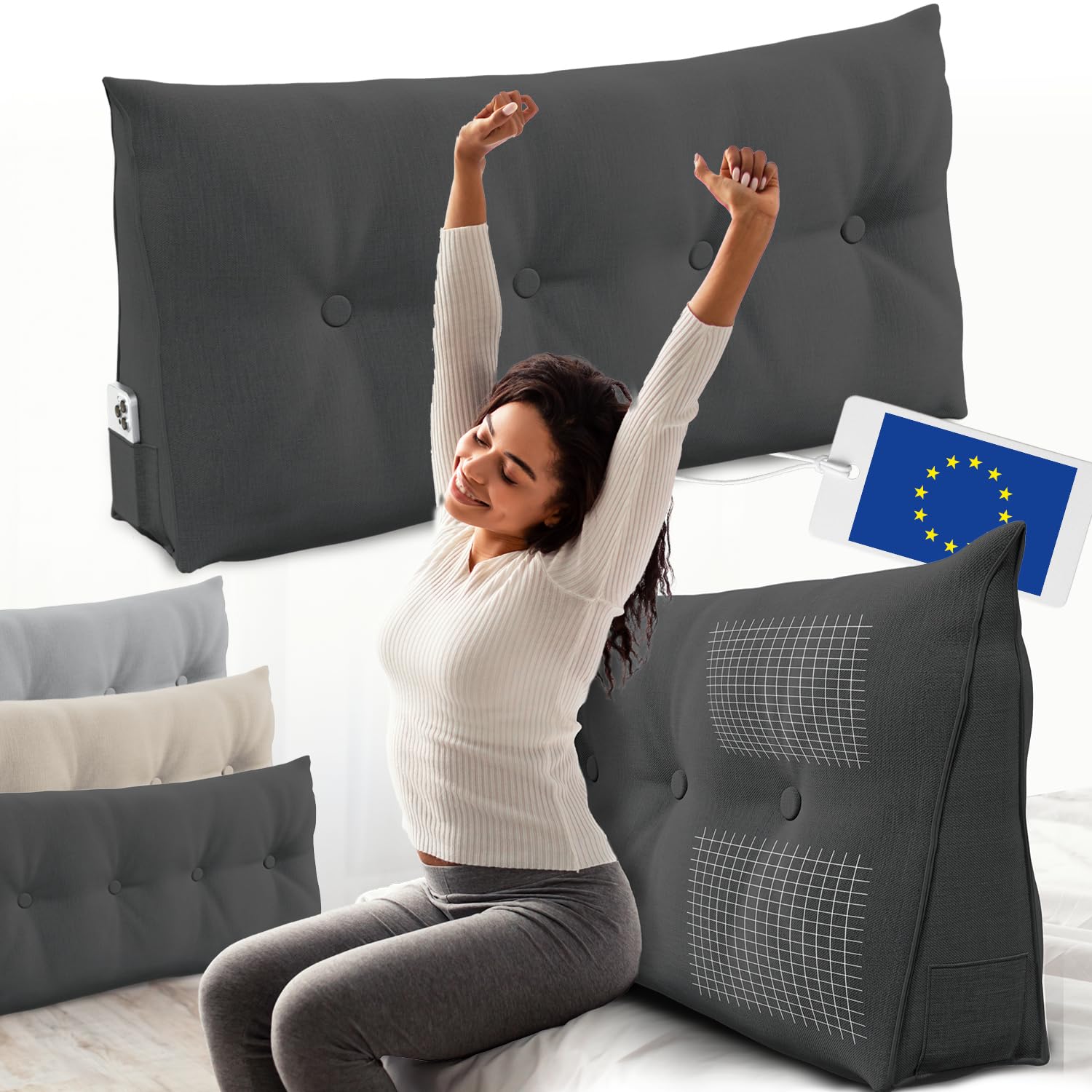 Coussin en coin ELONEO 120 cm dossier de lit ergonomique contre le mal de dos