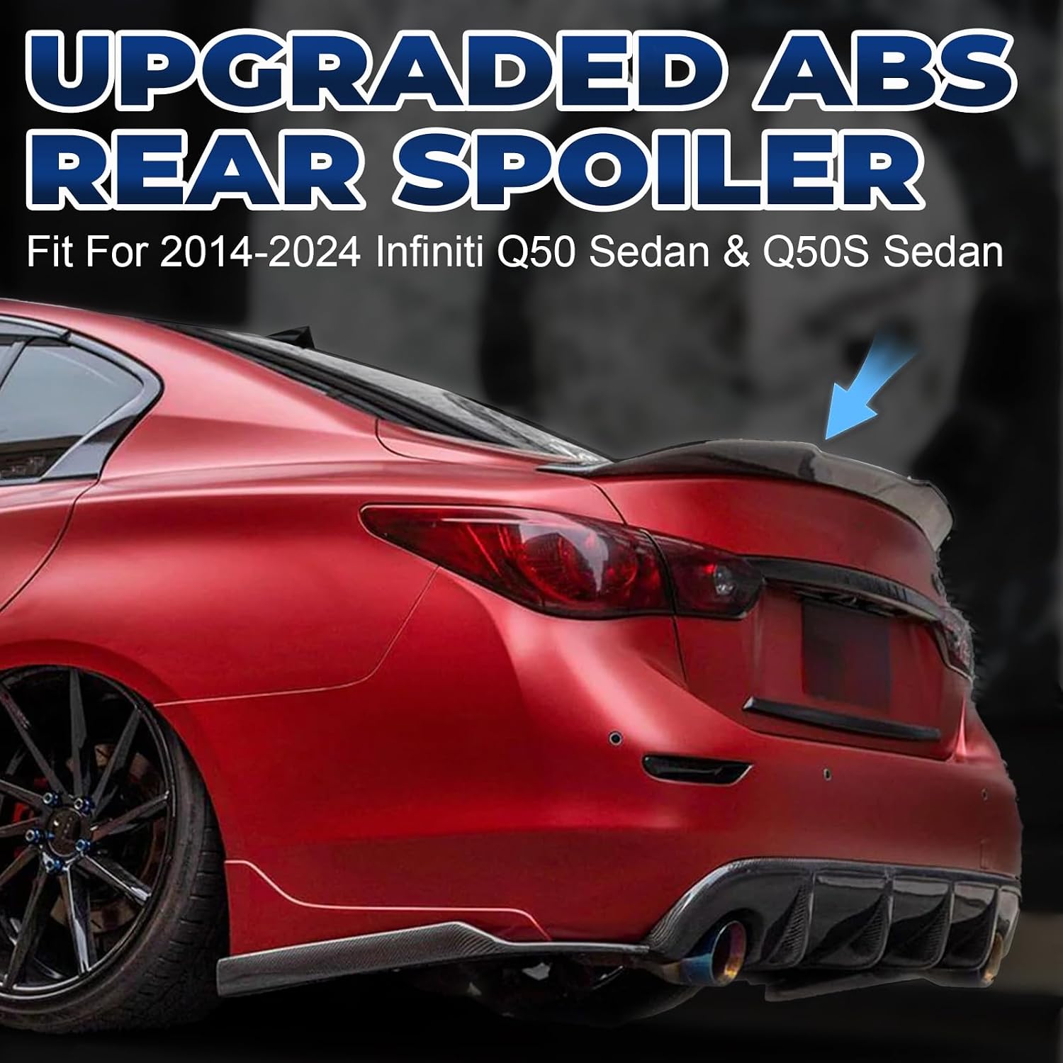 Rear Spoiler Fit for 2014-2024 Infiniti Q50/ Q50S/ 2.0t/ 3.0t/ Luxe/Premium 4-Door Sedan, PSM Style Duckbill Tail Trunk Lip Wing Sporty Appearance Glossy Black