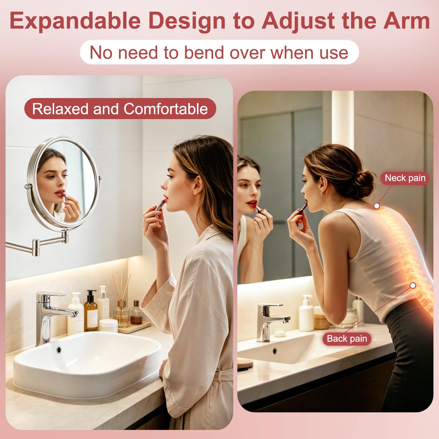 Espejo de maquillaje montado en la pared, espejo de doble cara de 1 y 5 aumentos, espejo de baño extensible de 20 cm para afeitarse, níquel
