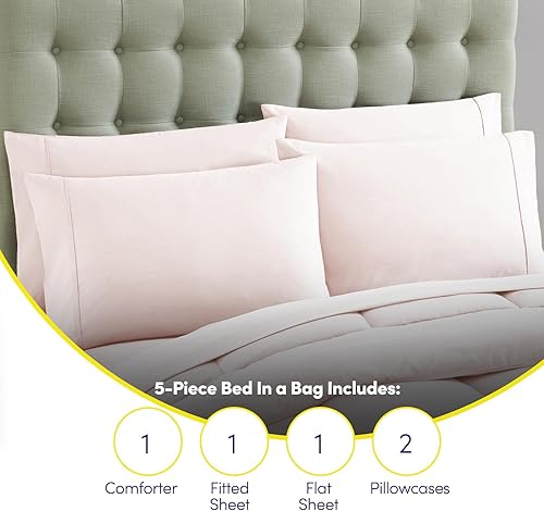 Miniatura 6 de Sweet Home Collection - Juego de edredón en bolsa de 5 piezas, unicolor, para todas las estaciones, manta suave de relleno alternativo y sábanas de