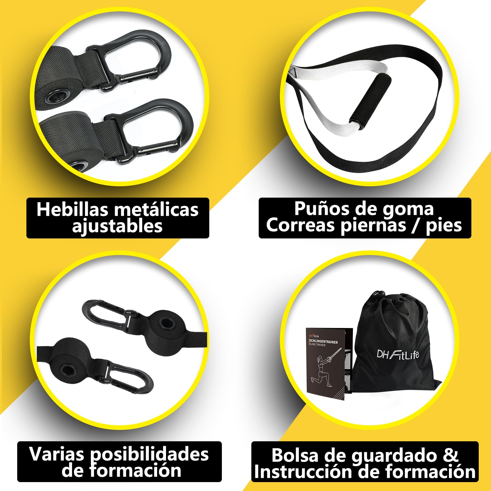 DH FitLife Juego de entrenamiento en suspensión para entrenamiento de cuerpo entero, para entrenamiento de fuerza y entrenamiento en casa, resistencia de peso corporal para casa y de viaje