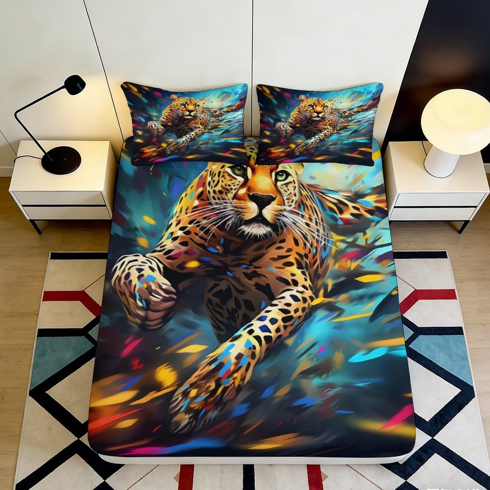 3D Printed Wild Leopard Fitted Sheet Microfiber Soft Art Jungle Bed Sheet for Bedroom Dorm Mattress Decor 90x200x25cm