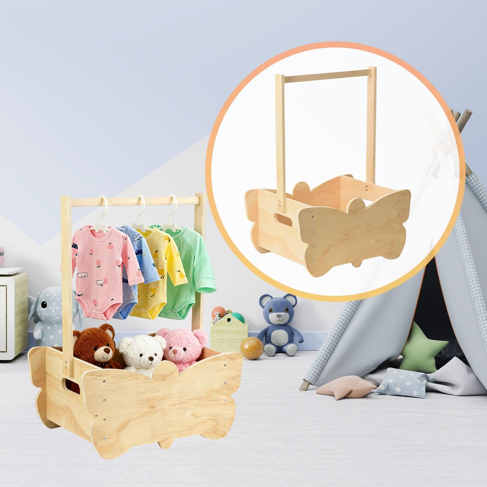 Amagogo Armario de Madera para Shower, Cesta de Almacenamiento, Cesta de Regalo, Caja de Bienvenida con asa para Baberos, Padres, Trajes de niño y niña