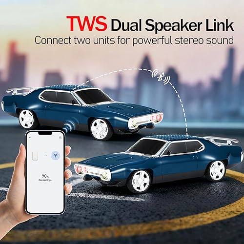Miniatura 4 de WS-620 Classic Muscle Car Bluetooth Replica Altavoz - Inalámbrico portátil con sonido HD, emparejamiento estéreo TWS, luz de fiesta LED, soporte