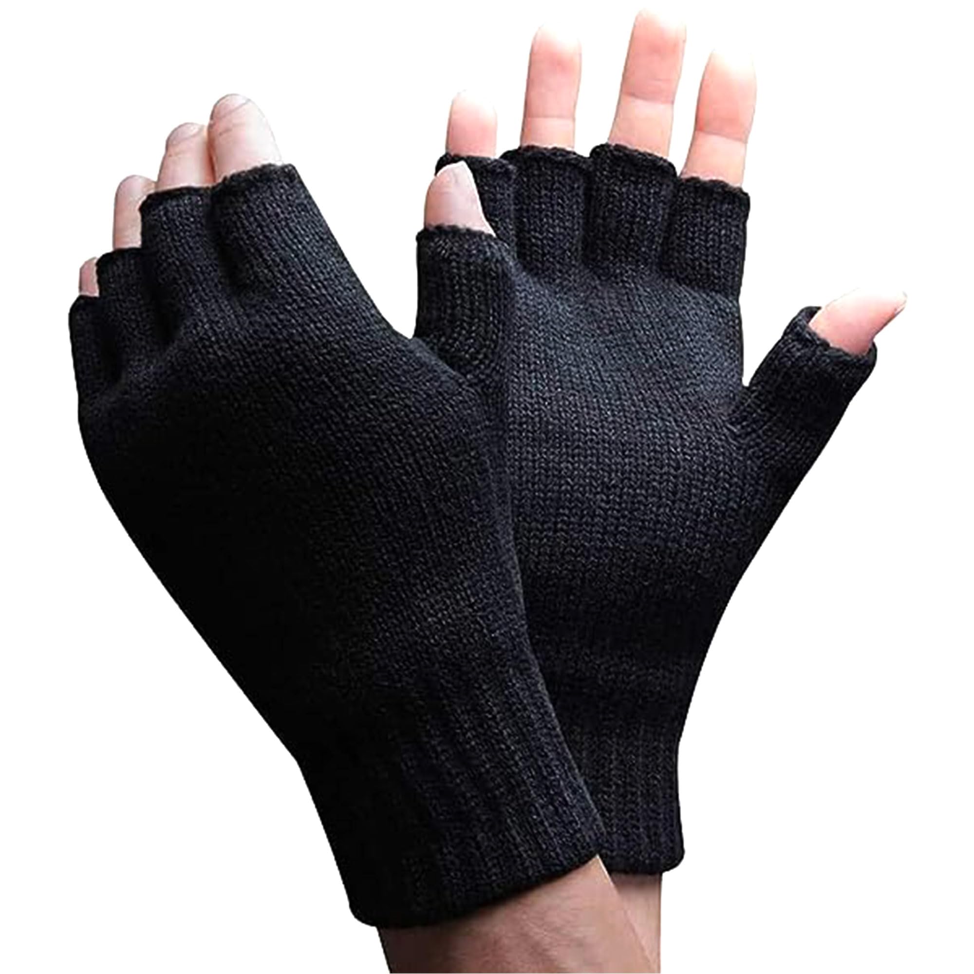 HiFEN® Men Black Thermal Fingerless Gloves Fleece Lined Knitted Warm Half Finger One Size warmer Gloves