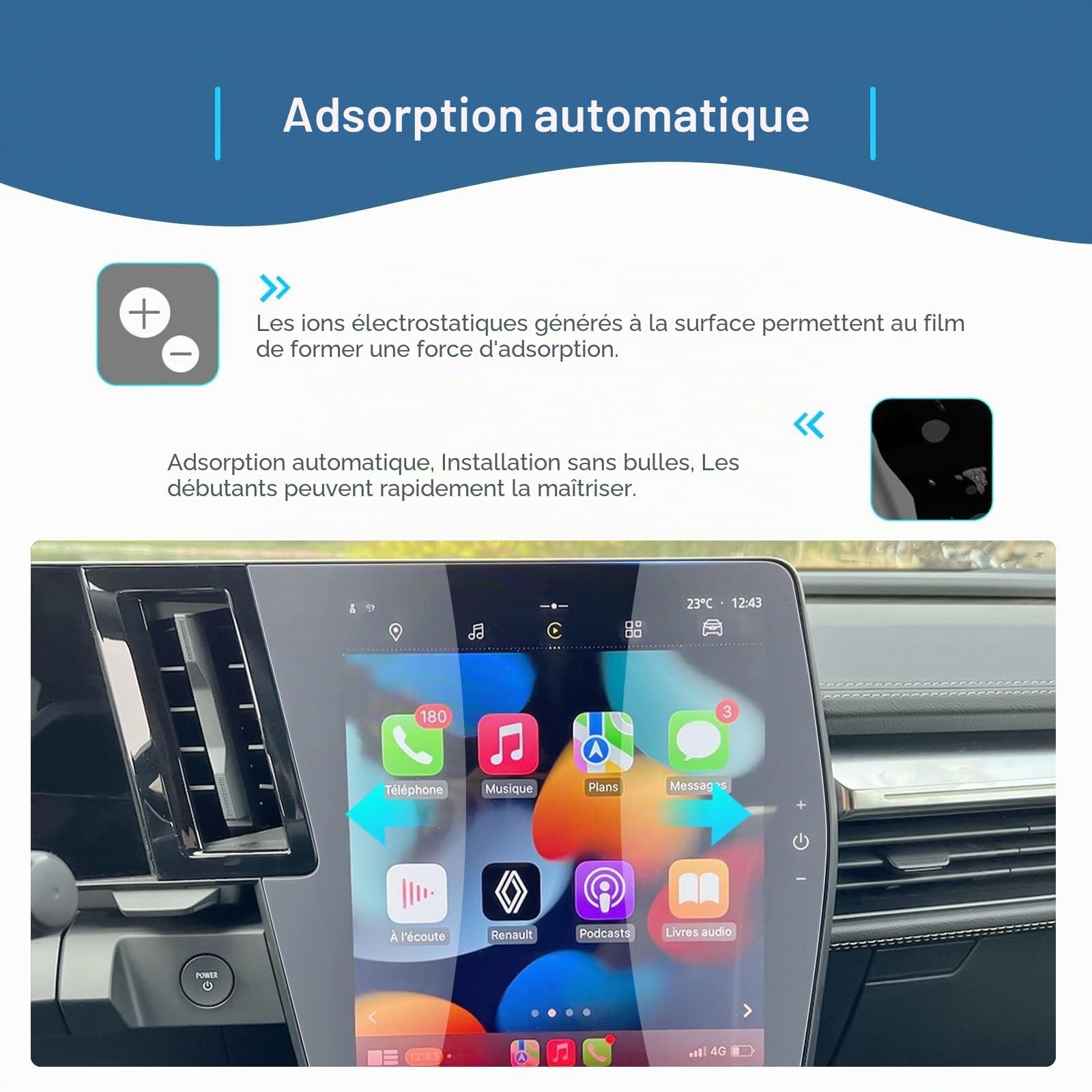 GAFAT Compatible avec Renault Austral Alpine/Espace 6/Rafale/Megane E-Tech/Scenic 2023-2025 2026 Film Protection d'Écran pour 12" Navigation OpenR + 12,3" Cockpit Nano Film, 6H Anti-Rayures [Lot de 4]