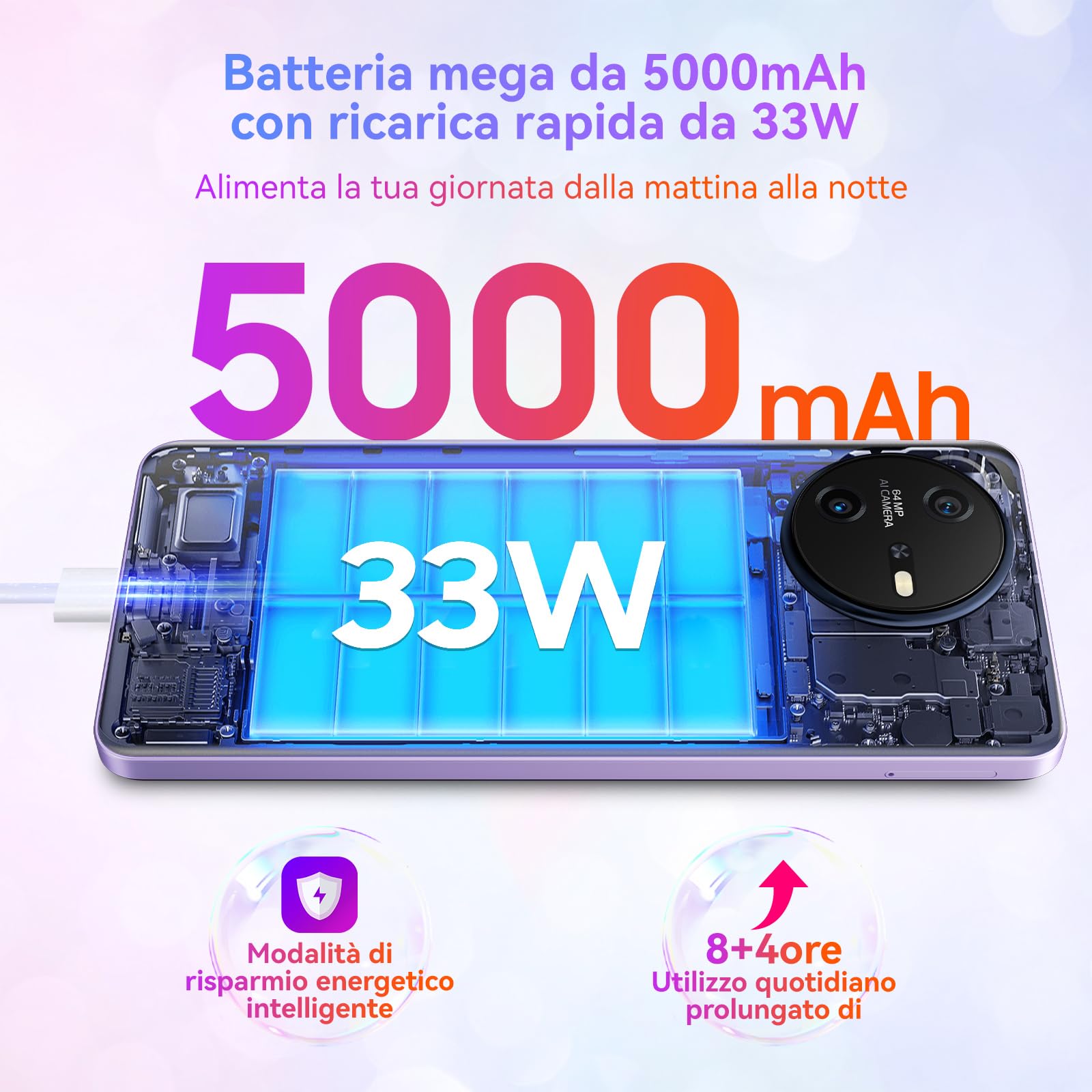 OSCAL Tiger 12 Smartphone, MediaTek Helio G99, 16GB+128GB/1TB-TF, 6.78" FHD+ 120Hz, 33W Ricarica Rapida, 64MP Telefono, Android 13, 4G Dual SIM Telefono Cellulare 3 Slot/NFC/OTG/GPS/3.5mm Jack Viola