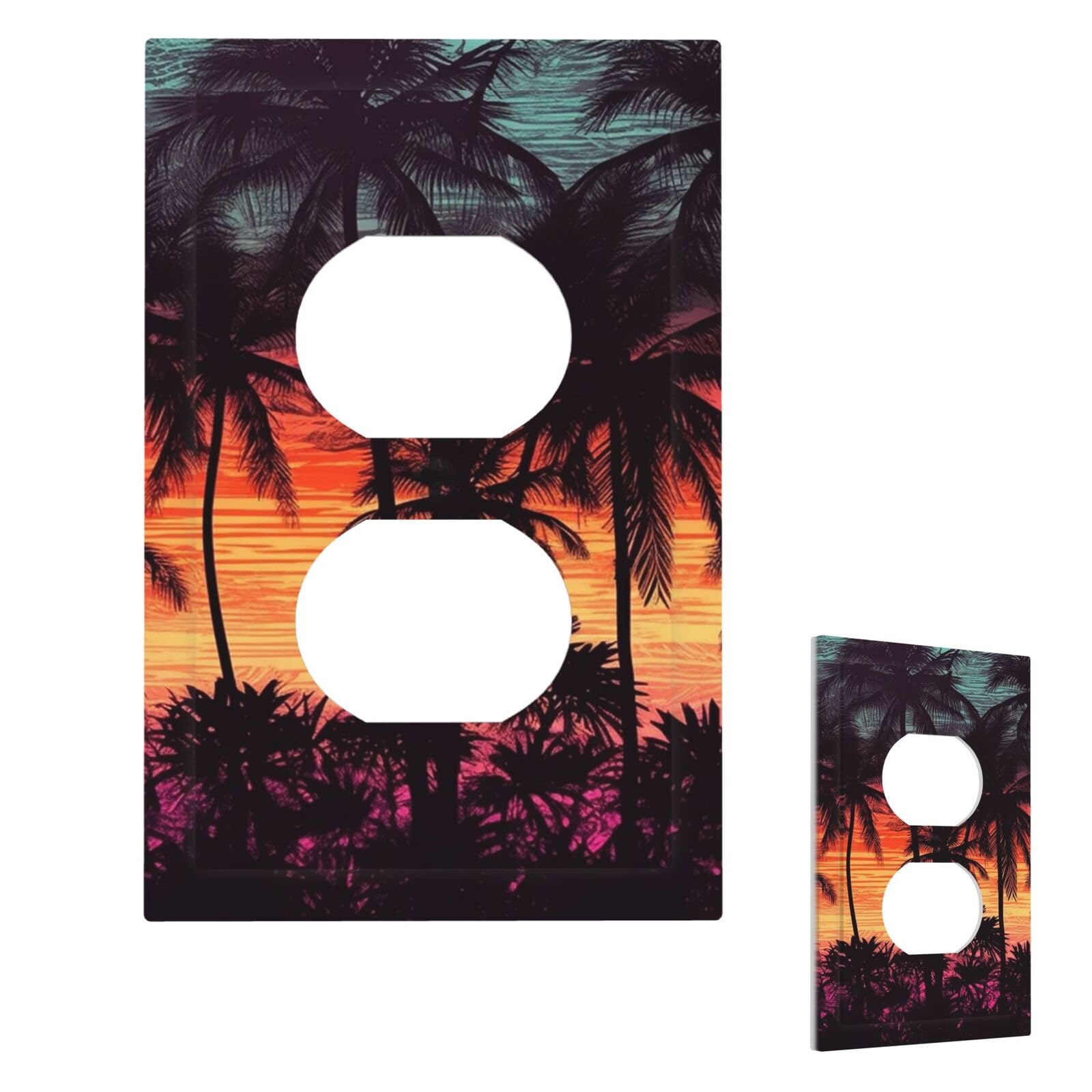 Aceprints Duplex Palm Trees At Sunset Wall Plate Cover Modern Decorative Light Switch Cover Unbreakable Receptacle Outlet Covers For Living Room Bedroom Decor