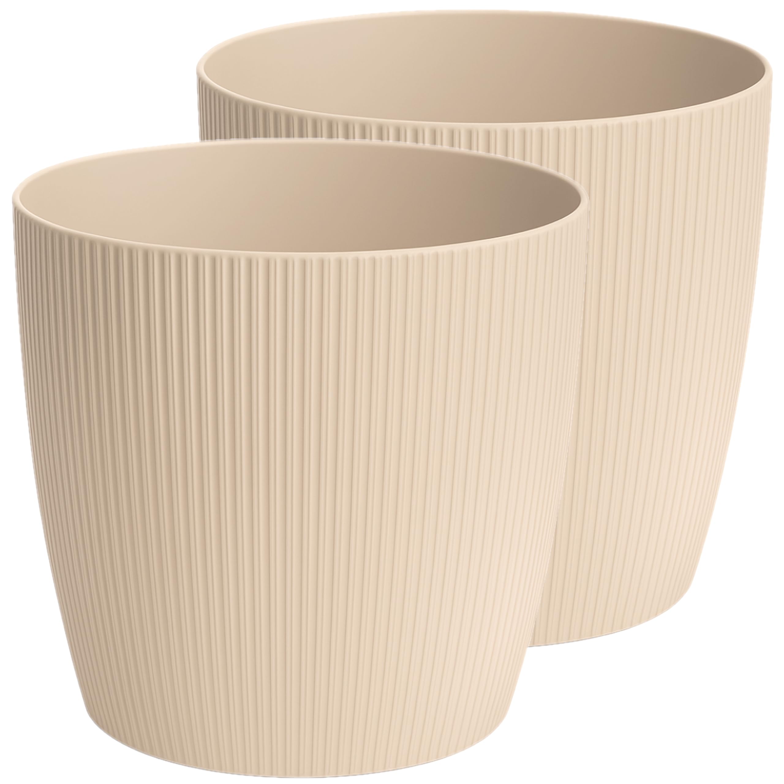 Home Garden Ornaments Cotton Plant Pots Indoor – 2 Striped Plastic Plant Pots, Modern Design Indoor Plant Pots For Houseplants (, 15.5Cm / 6.1 Inch)