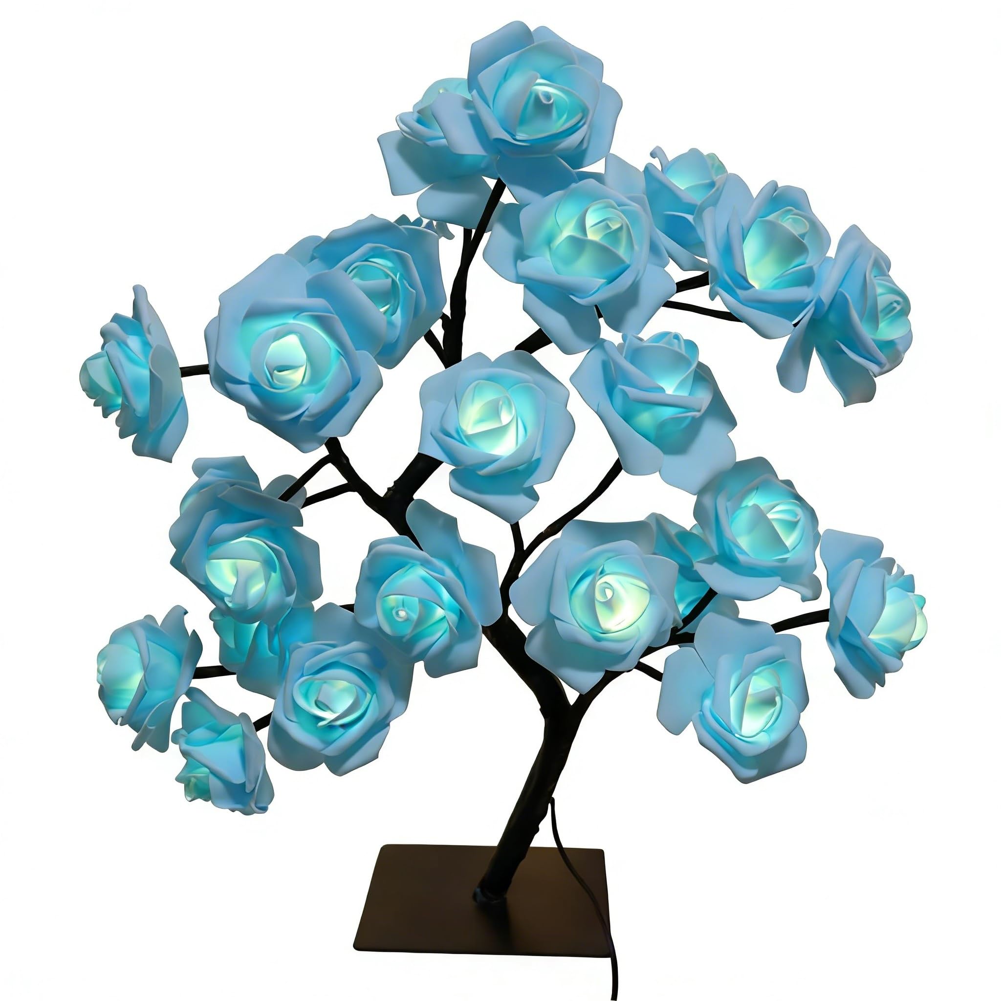 XVICO Blaue LED Rosenbaum Tischlampe USB verstellbare Äste Innen Dekolicht | USB‑Versorgung verstellbare Äste Rosenoptik LED‑Dekolicht für Wohn‑ Schlafzimmer Hochzeit Valentinstag Party