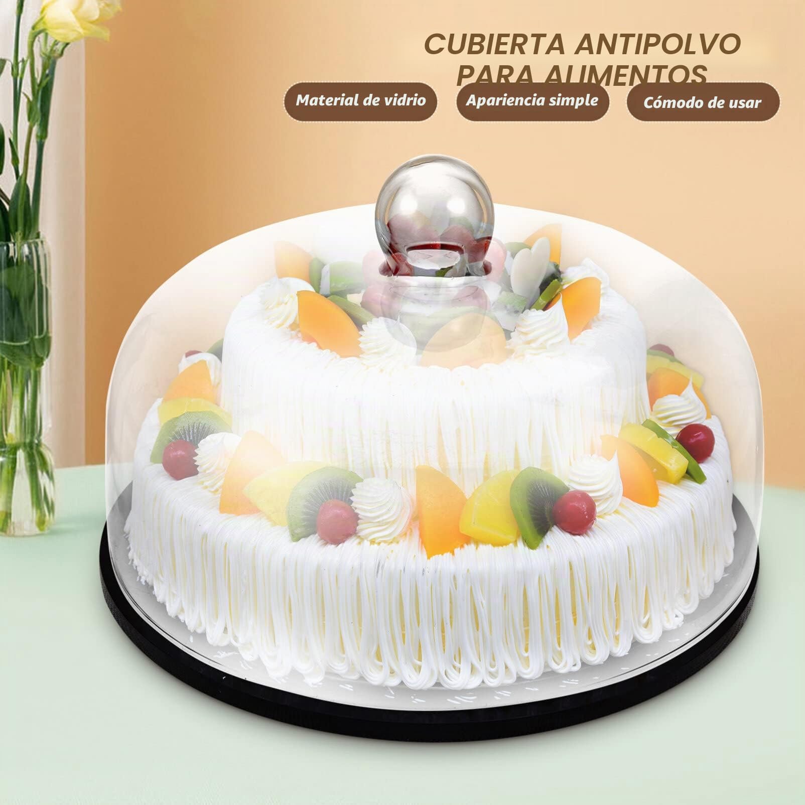 BESTonZON Cúpula De Cristal Para Tartas Y Postres - Tapa Transparente Para Frescura Y Exhibición - Plato De Cúpula De 28 Cm