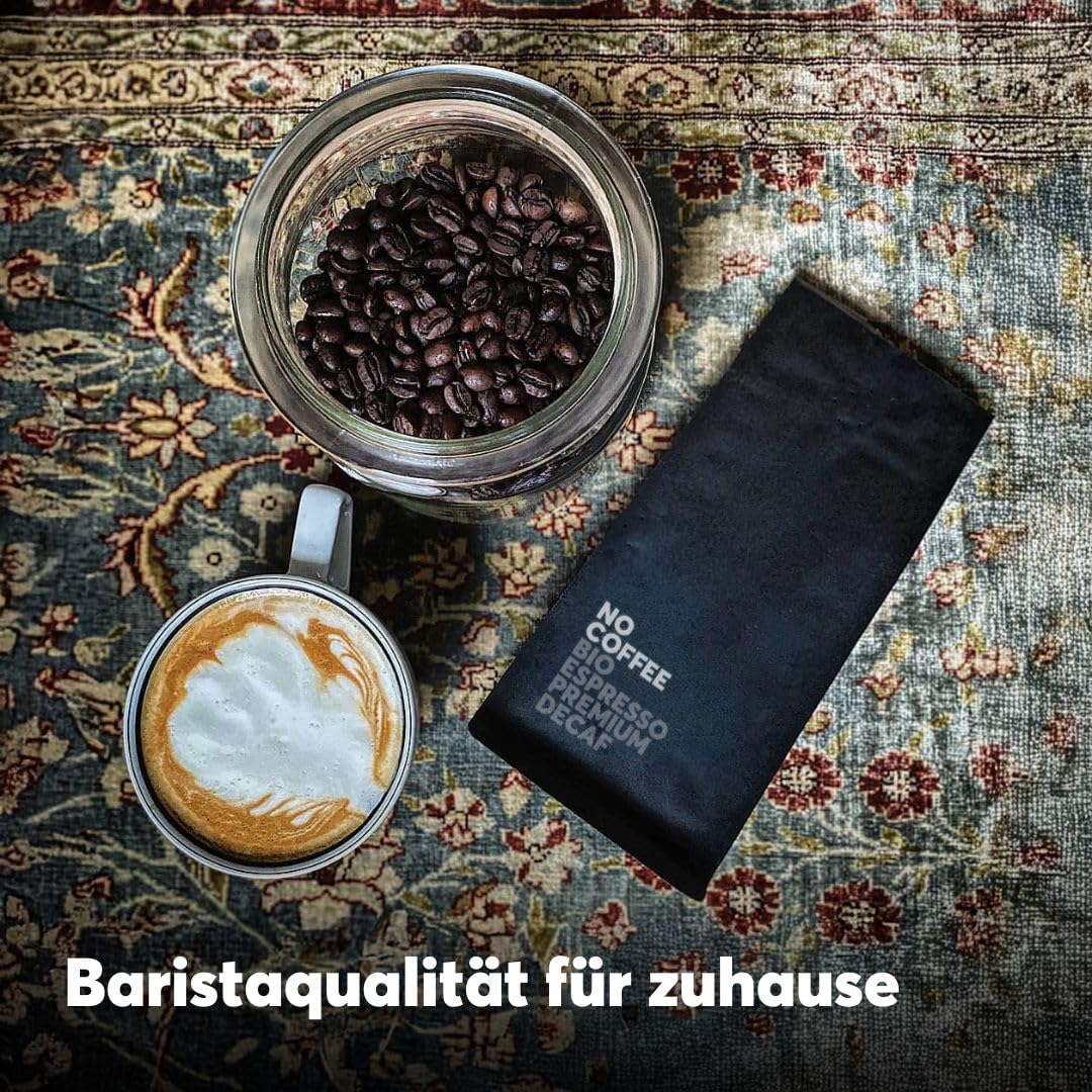 No Coffee® – No Espresso Premium Bio Espresso Bohnen entkoffeiniert (500g) | Entkoffeiniert mit Wasser | Koffeinfrei, schmeckt aber wie dein Lieblingskaffee | Kaffeebohnen koffeinfrei