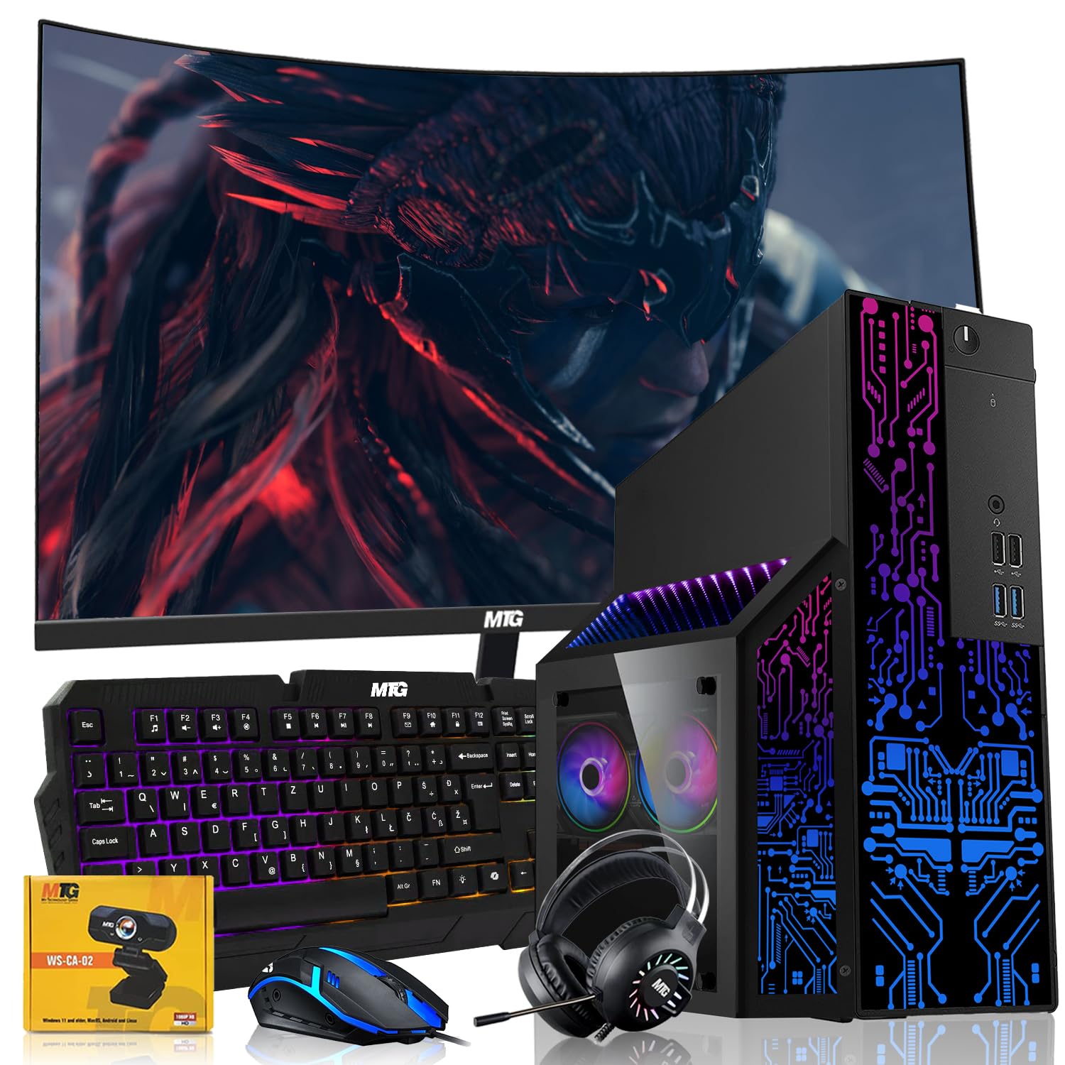 TechMagnet Nova Gaming Desktop PC Bundle with Core i7 32GB RAM 1TBSSD 32 Inch Curved Monitor RTX 4060 Graphics RGB Keyboard with AI-Enabled Copilot