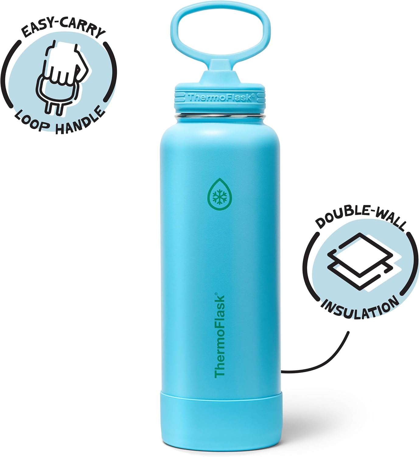 ThermoFlask 40 oz Double Wall Vacuum Insulated Stainless Steel Water Bottle with Straw Lid, Vivid Blue - Image 2
