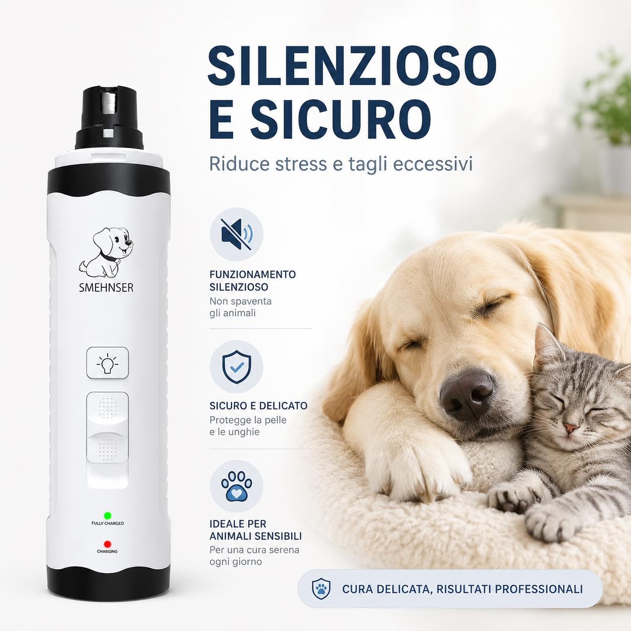 Hiwoof Smooth Groom Lima per Unghie Cane Elettrica Silenziosa con Luce LED per Cani Piccoli Medi Grandi E Gatti