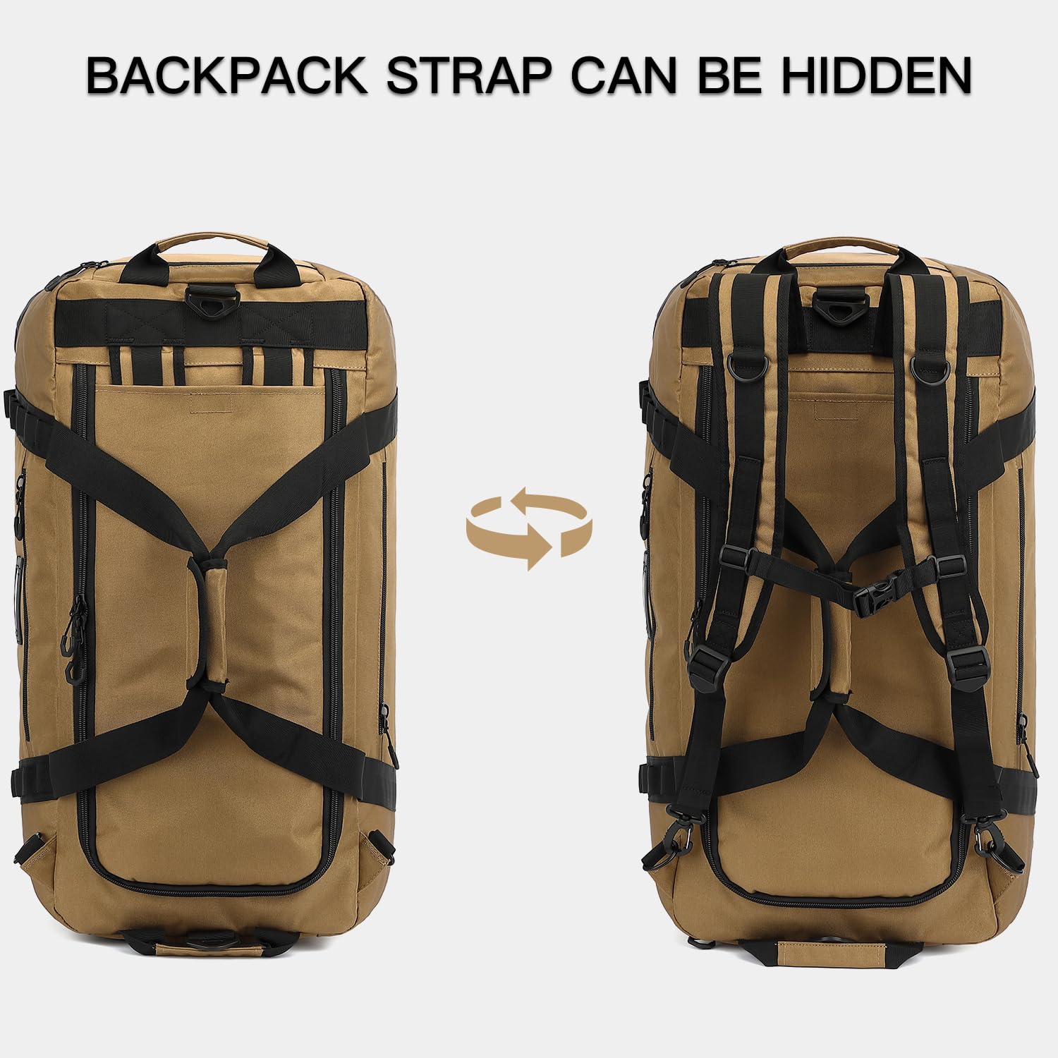 TUGUAN Bolsa de Viaje Grande 100L XL para Hombre y Mujer Bolsas Deporte Extra Grandes XXL con Mochila Función Fin de Semana Camping Duffle Bag Equipaje Mano, Marrón
