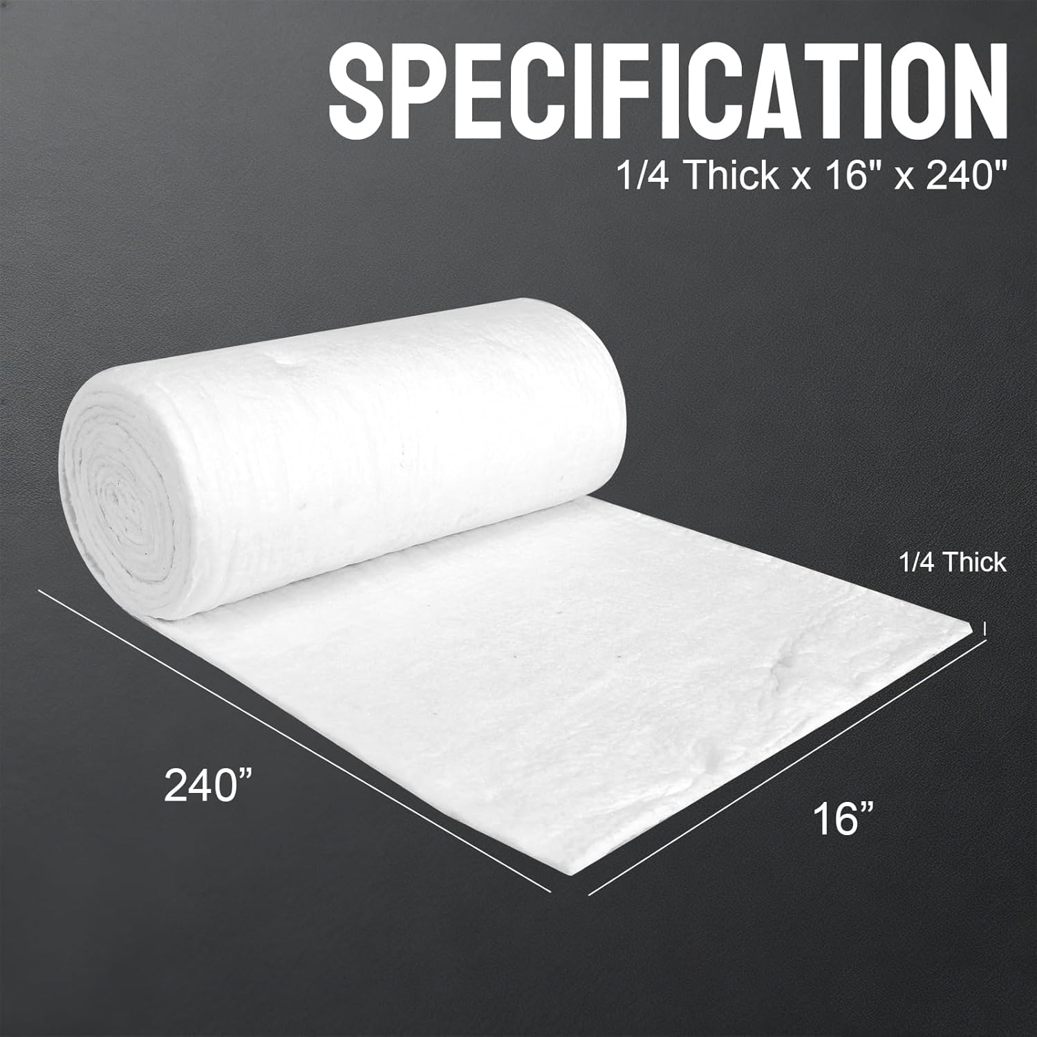 BLACKHORSE-RACING 2400F Ceramic Fiber Insulatio Blanket，1/4 Thick x 16" x 240" Ceramic Fiber Fireproof Insulation Blanket for Welding，Wood Stove，Pipe Insulation，Muffler Packaging，etc