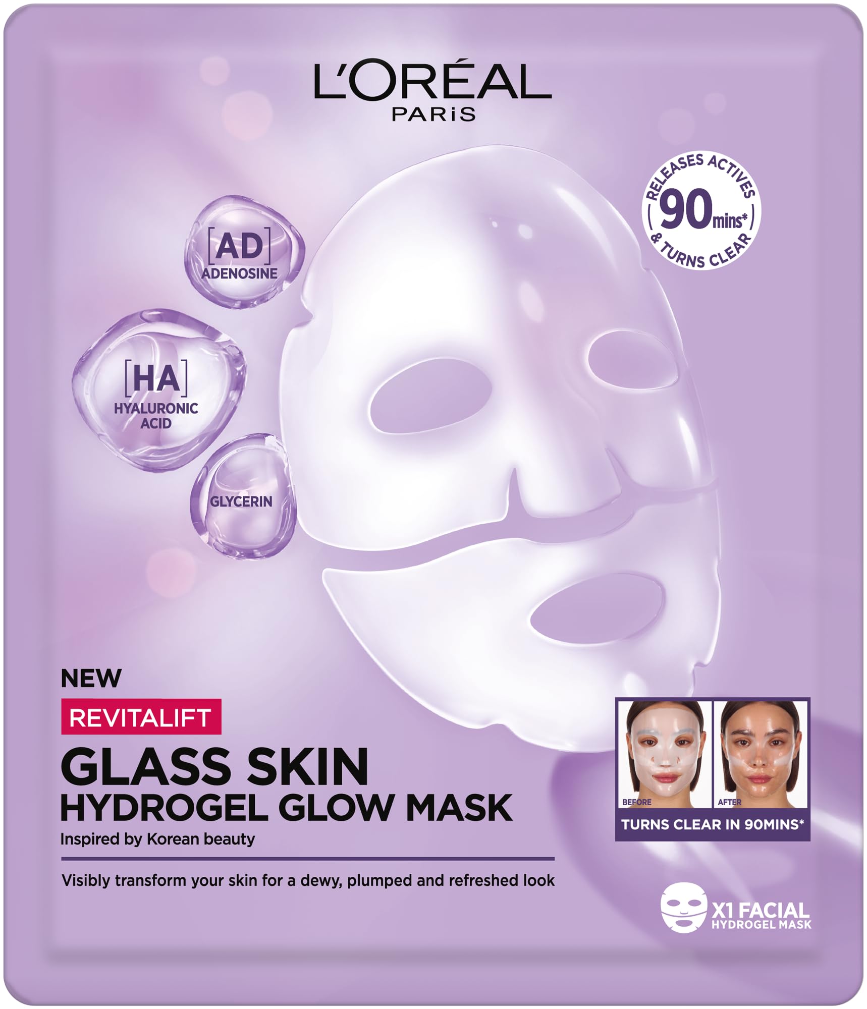 L'Oréal Paris Revitalift Filler Glass Skin, Illuminating and Moisturizing Hydrogel Mask