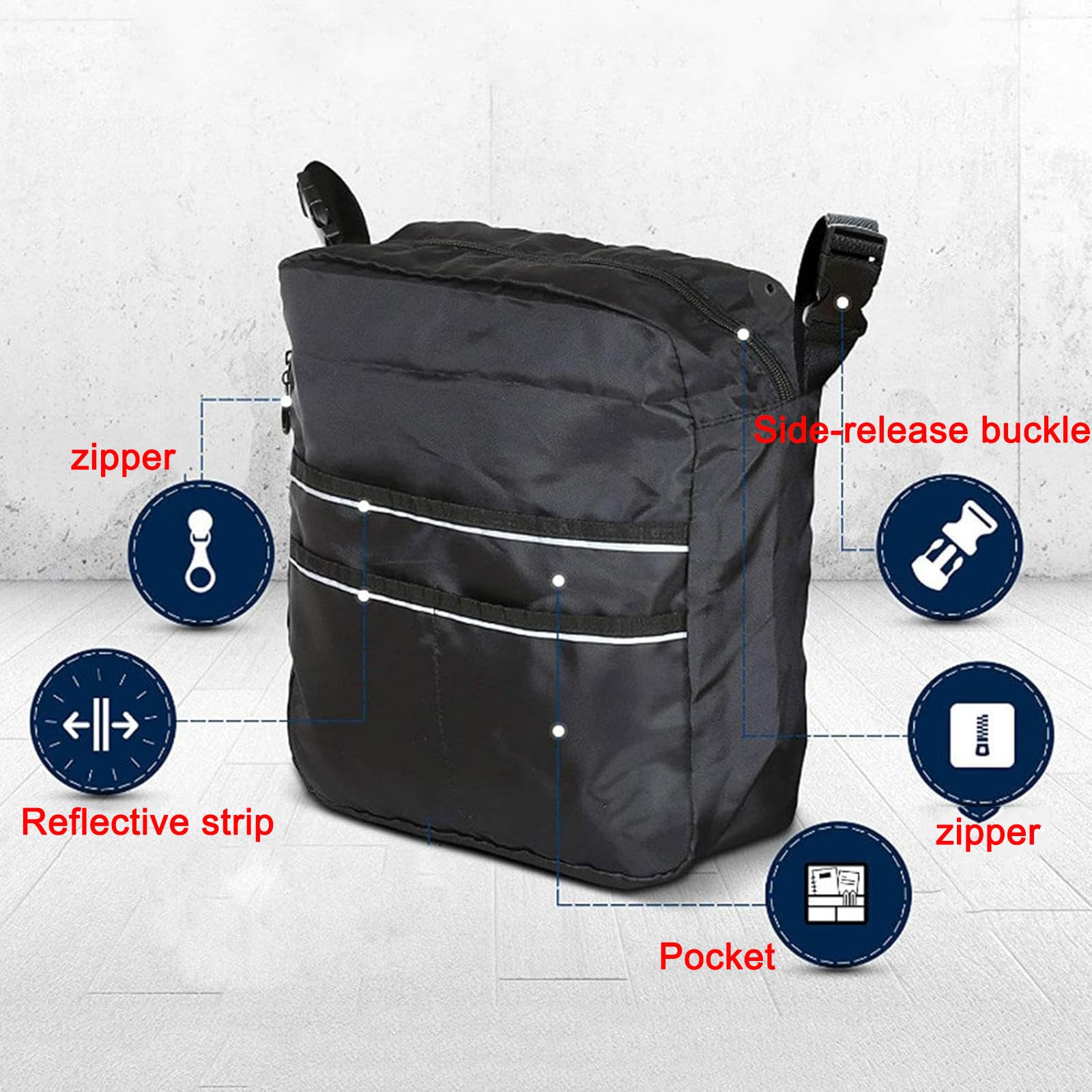 Borsa Zaino Posteriore Sedia a Rotelle, Pieghevole 600D Oxford Impermeabile portaoggetti appendere sul retro, per Ausili Deambulazione Anziani Conservazione dei Medicinali (Black,12 x 4 x 12.5 inches)