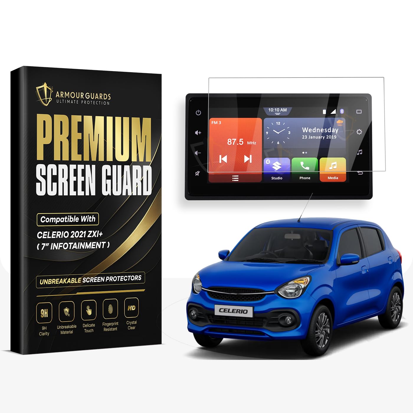 ARMOUR GUARDS Screen Guard For MARUTI SUZUKI CELERIO ZXI+ 2021-Running 7 INCH Infotainment Display TouchScreen Protector | Celerio 2024 Car Music System Accessories [Not Tempered Glass]-image-46
