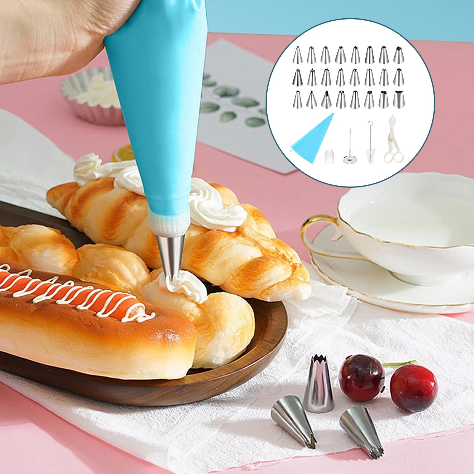 Set 24 Beccucci Pasticceria In Acciaio Inox - Con Sacca A Poche In Cotone 31cm Per Decorare Dolci - Foto 6