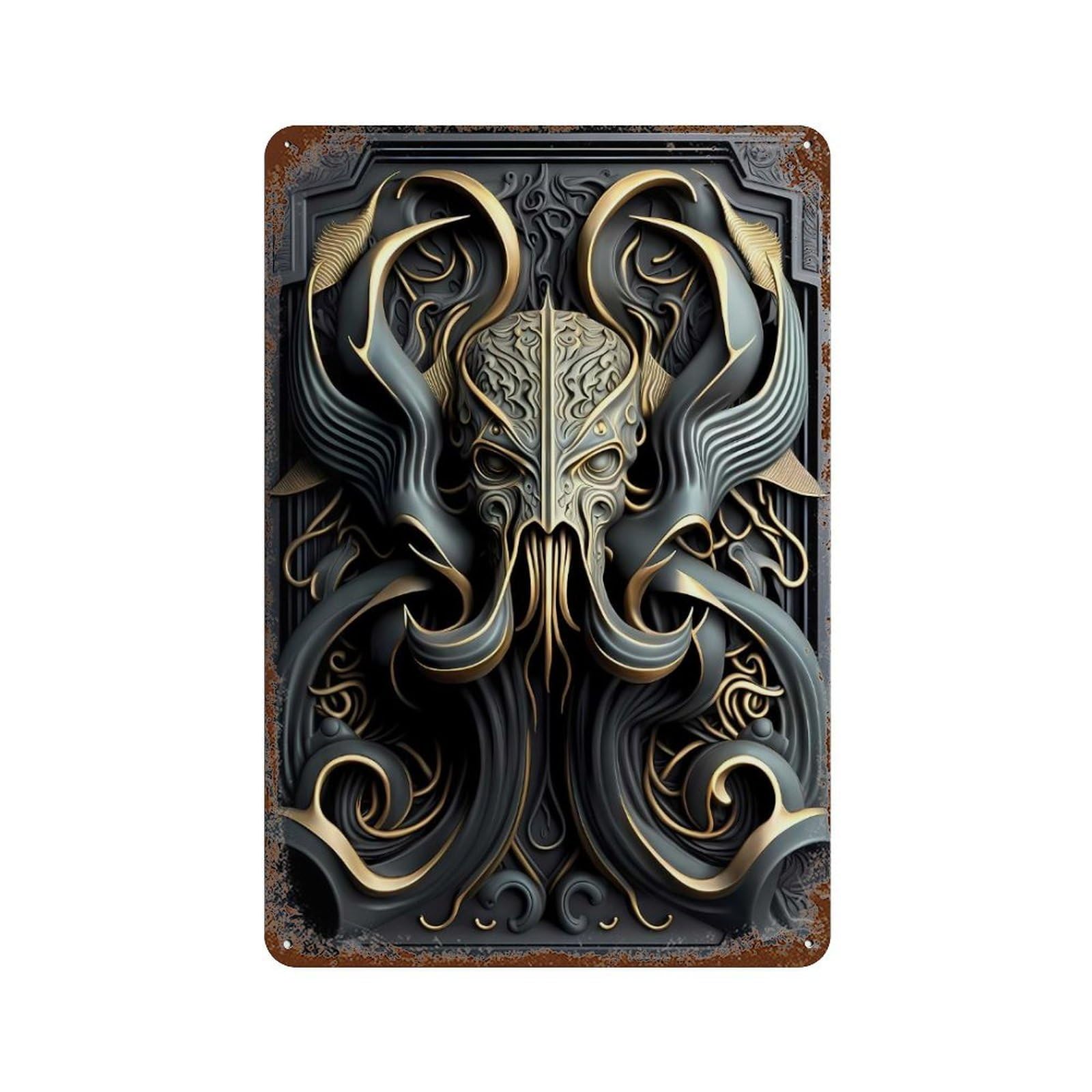 Rust Effect Monster Cthulhu Art Deco Rusty Metal Tin Sign 11.8"x7.9", Industrial Home Decor for Living Room, Hallway And Home Decor