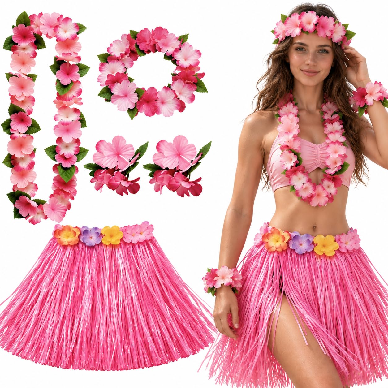 Flankor Hawaiian Fancy Dress Women Set, 5Pcs Under The Sea Costumes