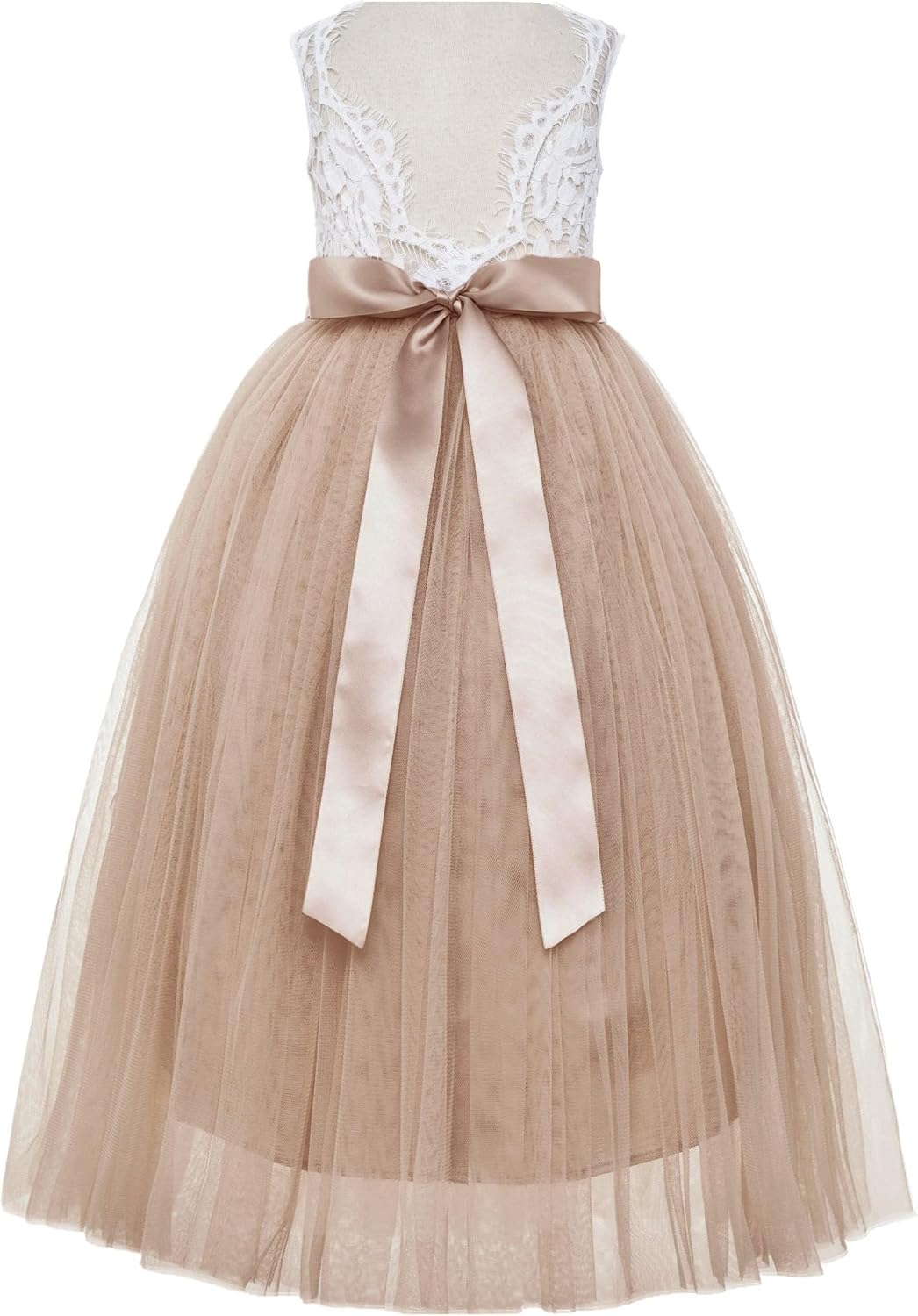 ekidsbridal Scalloped Lace Back Flower Girl Dress Daily Gown Birthday Party Holiday 207R