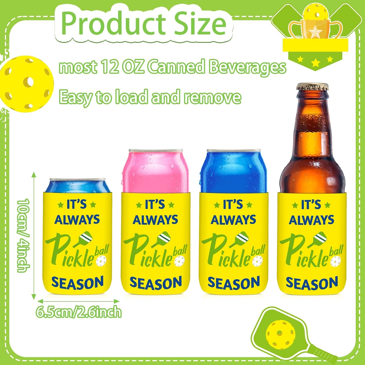 12 Pack Funny Pickleball Can Coolers Party Favors Sport Players Party Can Sleeve Neoprene Insulated Bulk Pickleball Themed Party Novelty Supplies for Pickleballer(Standard 12oz /Soda Can)