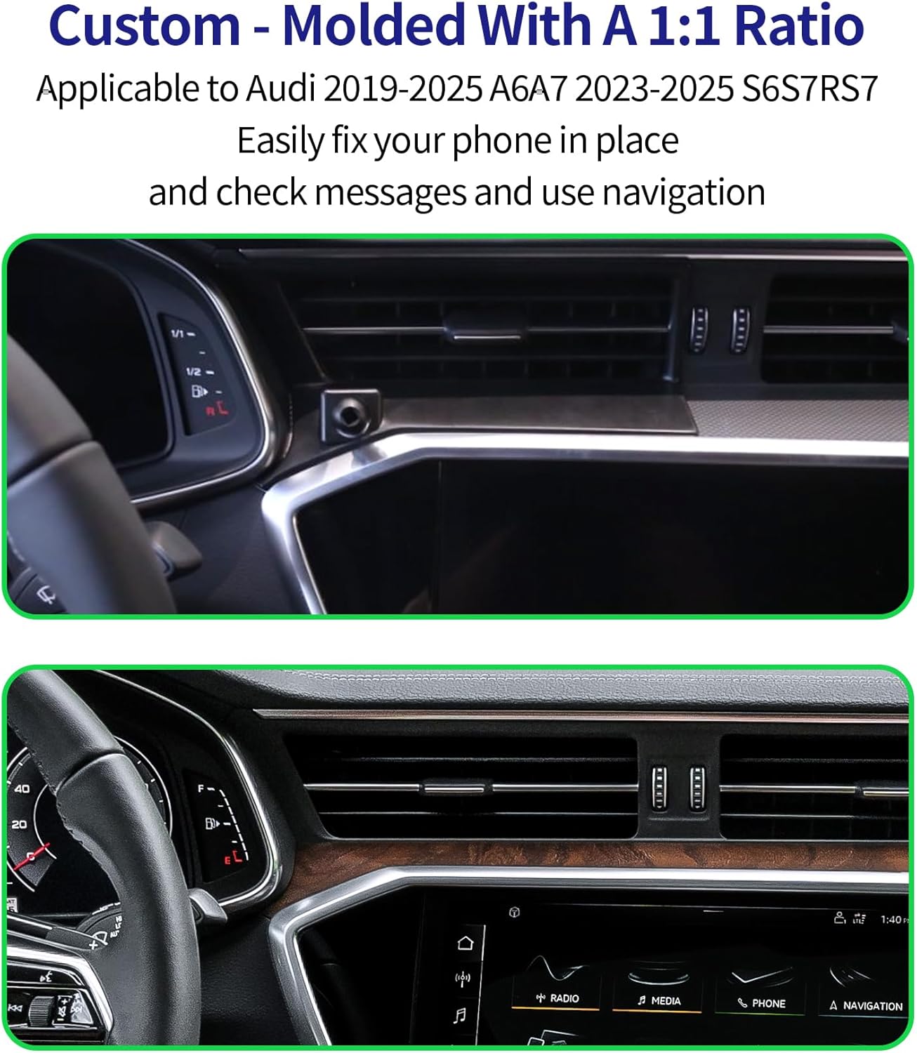 Car Phone Holder for 2019-2025 Audi A6/A7 / 2020-2025 A6 Allroad / 2023-2025 S6/S7/RS7, Auto Accessories Navigation Bracket Interior Decoration Mobile Cell Phone Mount, 360° Rotation