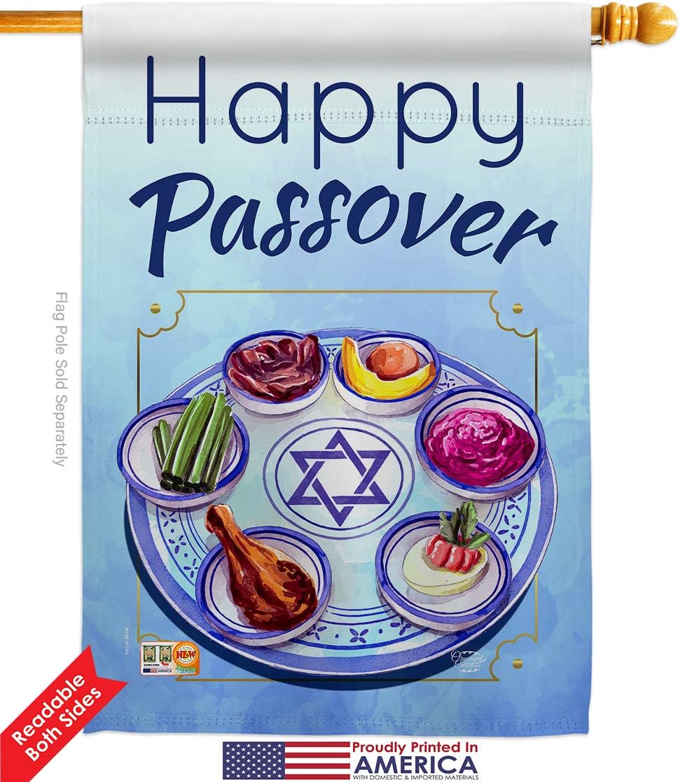 Happy Passover House Flag Religious Wine Celebration Festival Holiday Jewish Hanukkah David Small Decorative Gift Yard Banner Double-Sided Made In USA 28 X 40