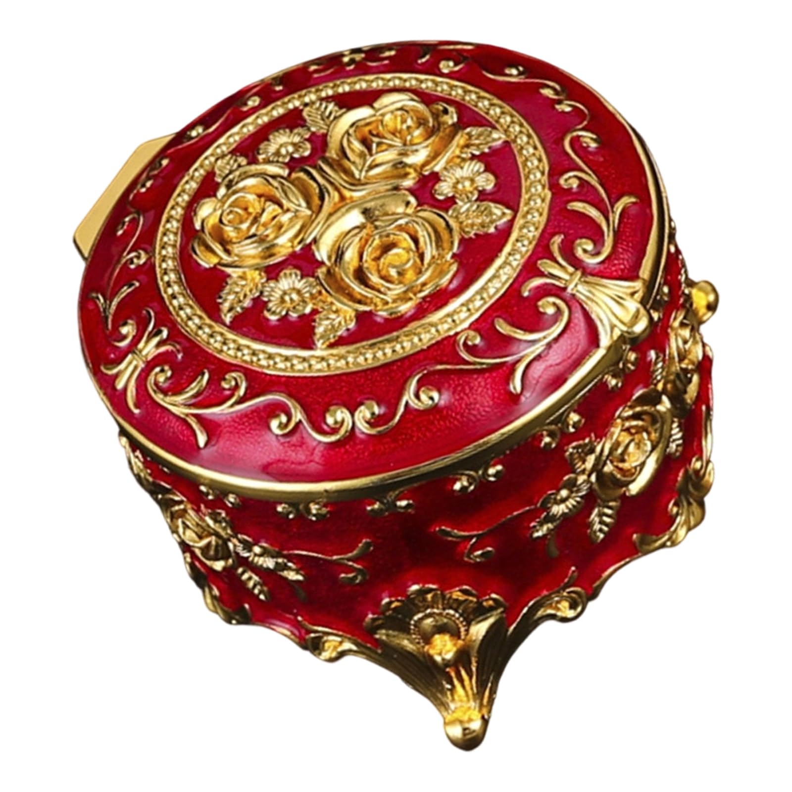 Bbajszx Antique Inspired Floral Enameled Jewelry Case Sturdy Metal Holder for Cosmetics and Accessories Stylish Dresser Jewelry Planner
