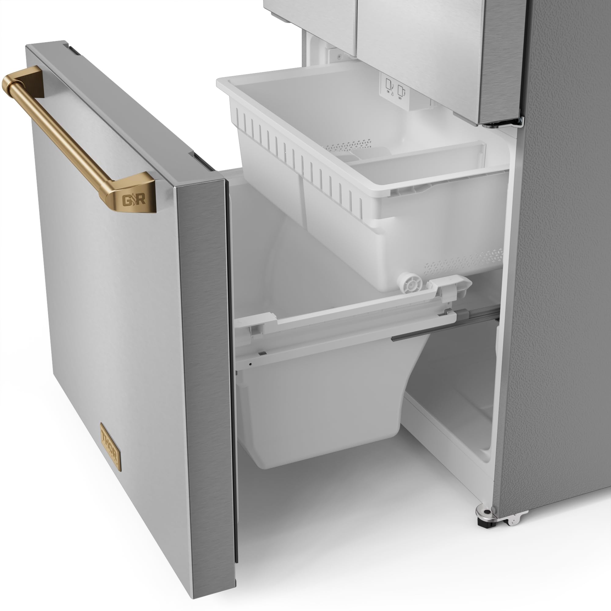 Thor Kitchen Gordon Ramsay 30 Inch 17.7 Cu Ft French Door Counter Depth Refrigerator With Ice Maker In Stainless Steel/Bronze on Fridge.com - View 3