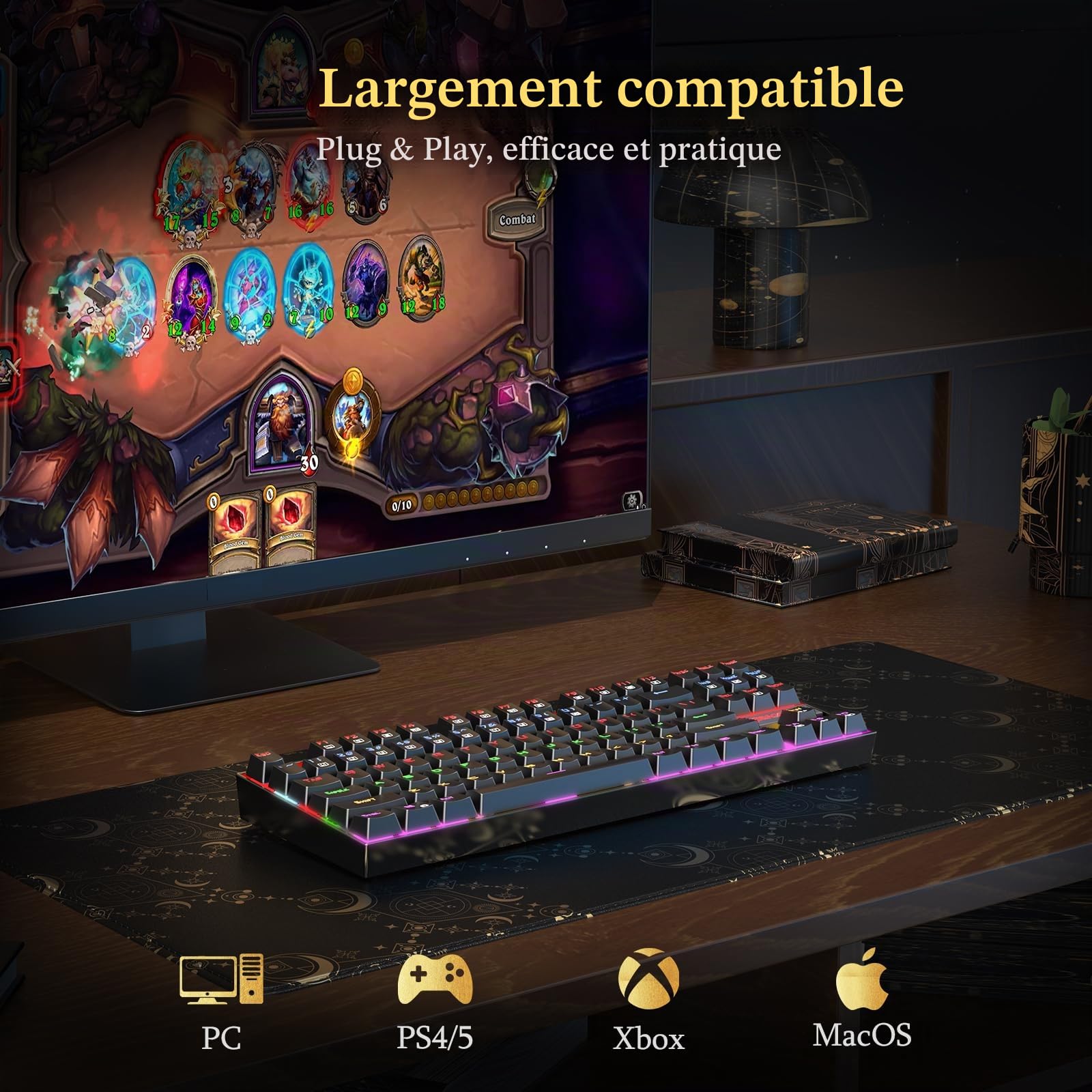 Redragon Clavier de Jeu Mécanique, Rétroéclairage Arc-en-Ciel LED RGB, Clavier Filaire avec Commutateurs Rouges Équivalents pour PC de Jeu Windows (87 Touches, Noir)