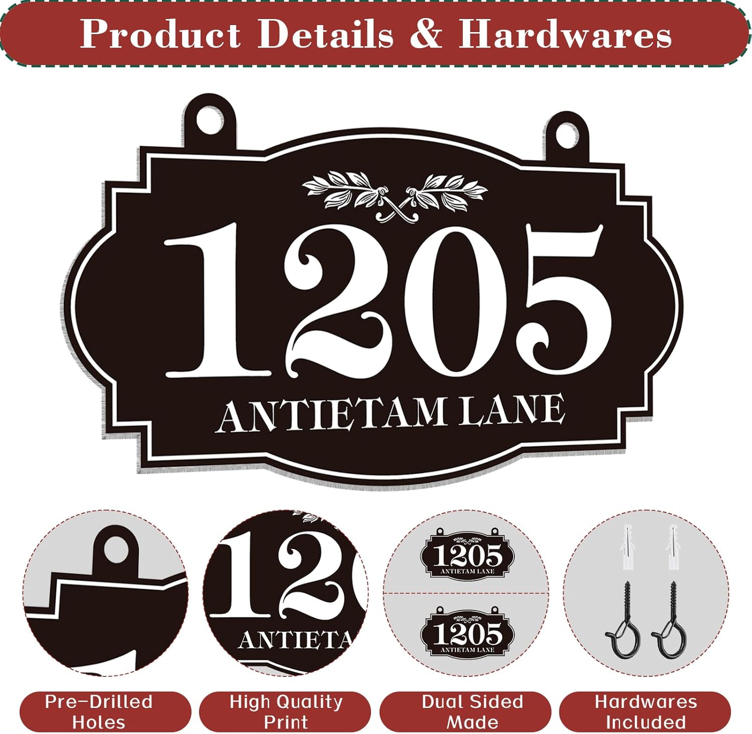 Hanging Address Plaque Sign Lucky Leaf - Reflective House Number Sign Plaque,House Numbers for Outside House,Front Door,Lamp Post,Light Post,Mailbox,Yard Metal 10 x 5.6 inch