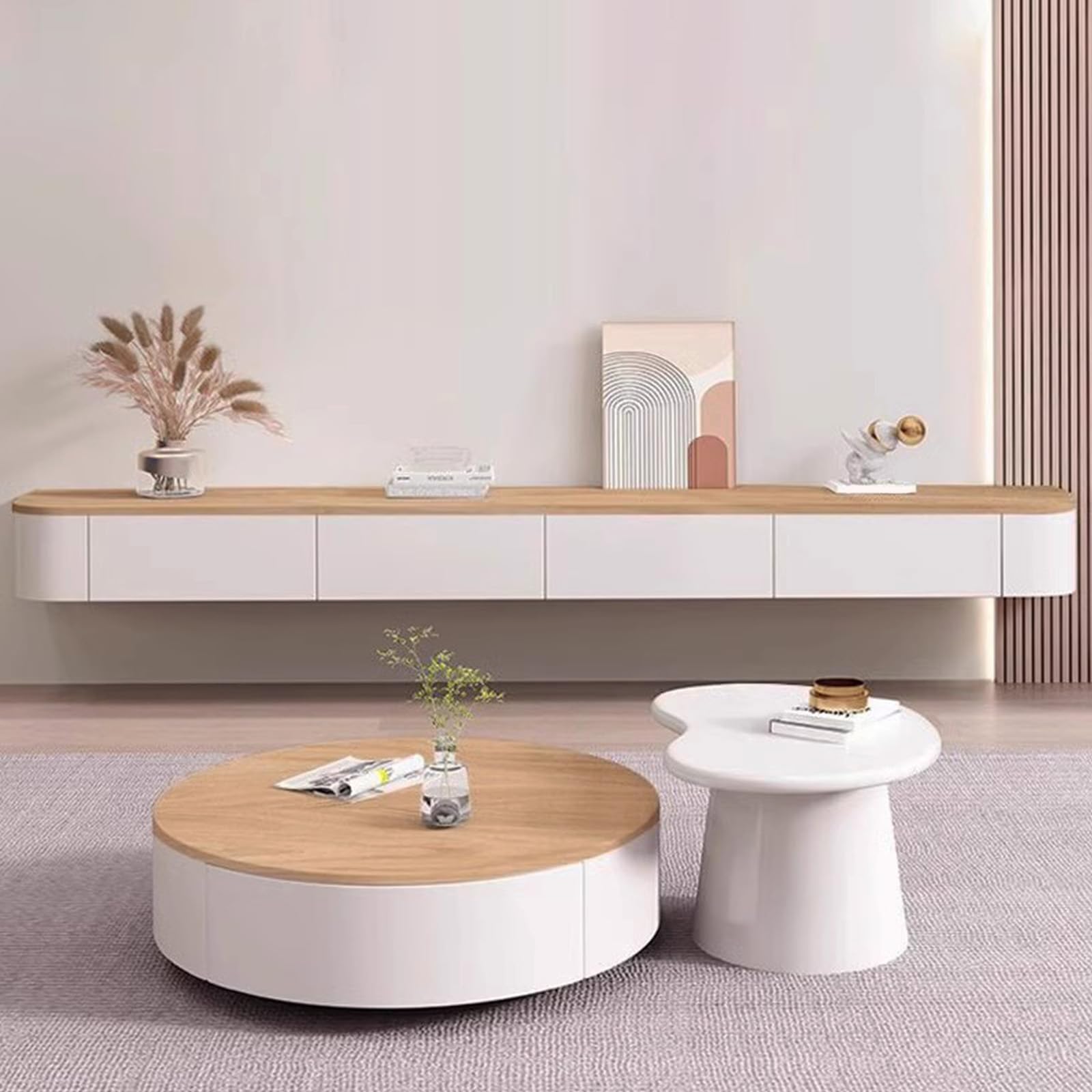 Genérico Moderno Soporte de TV Flotante de Madera Maciza - Centro de Entretenimiento de Pared, diseño Minimalista para Sala de Estar, Mueble de TV suspendido (Blanco, 180 cm/70,9 Pulgadas)
