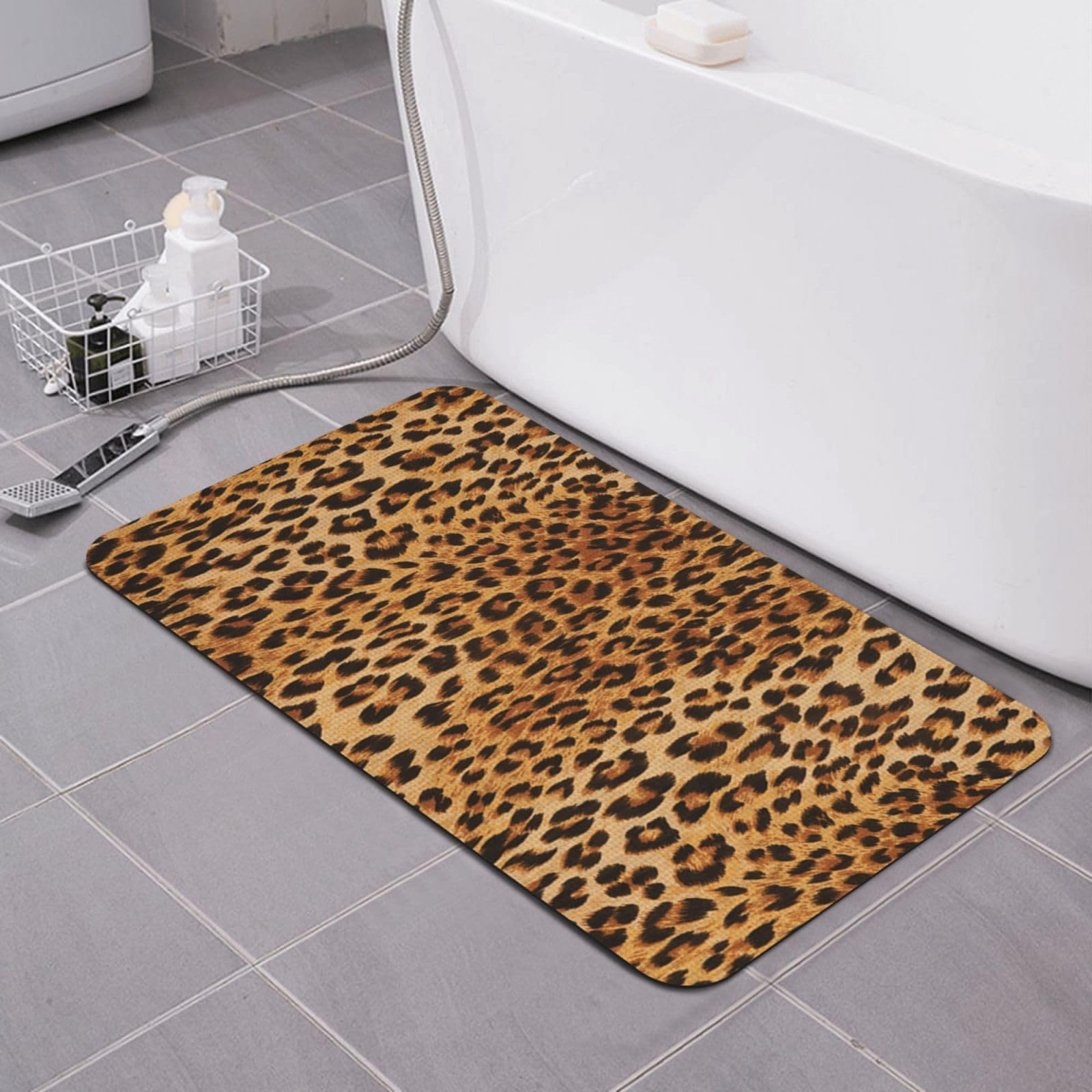 Tapis de bain super absorbant en diatomée séchage rapide motif léopard