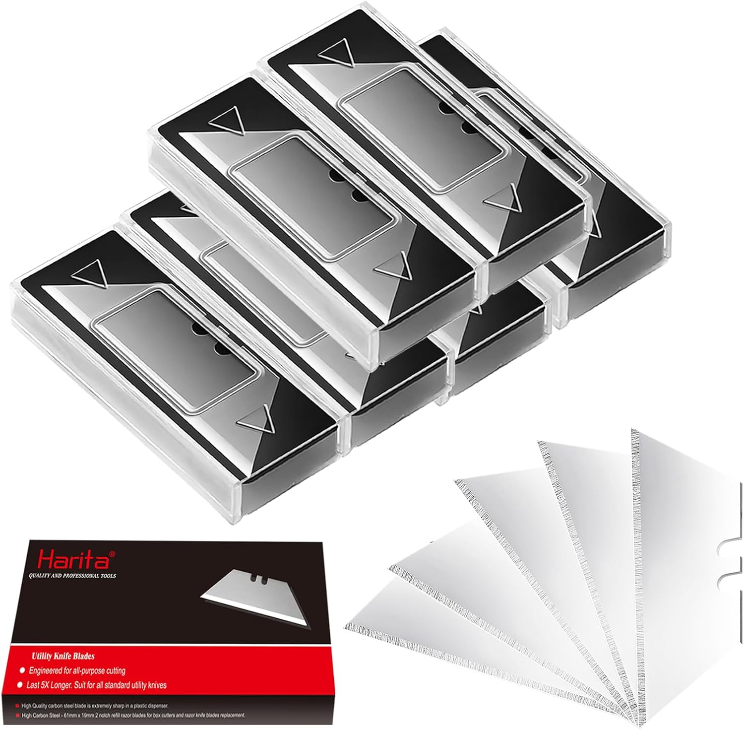 Harita 60 pcs Utility Knife Blades Refills, premium SK5 Steel Box Cutter Blades with Storage Case, razor blades, Last 5x longer and 3x shaper, Rust-resistant Design, For carpet, leather, paper.