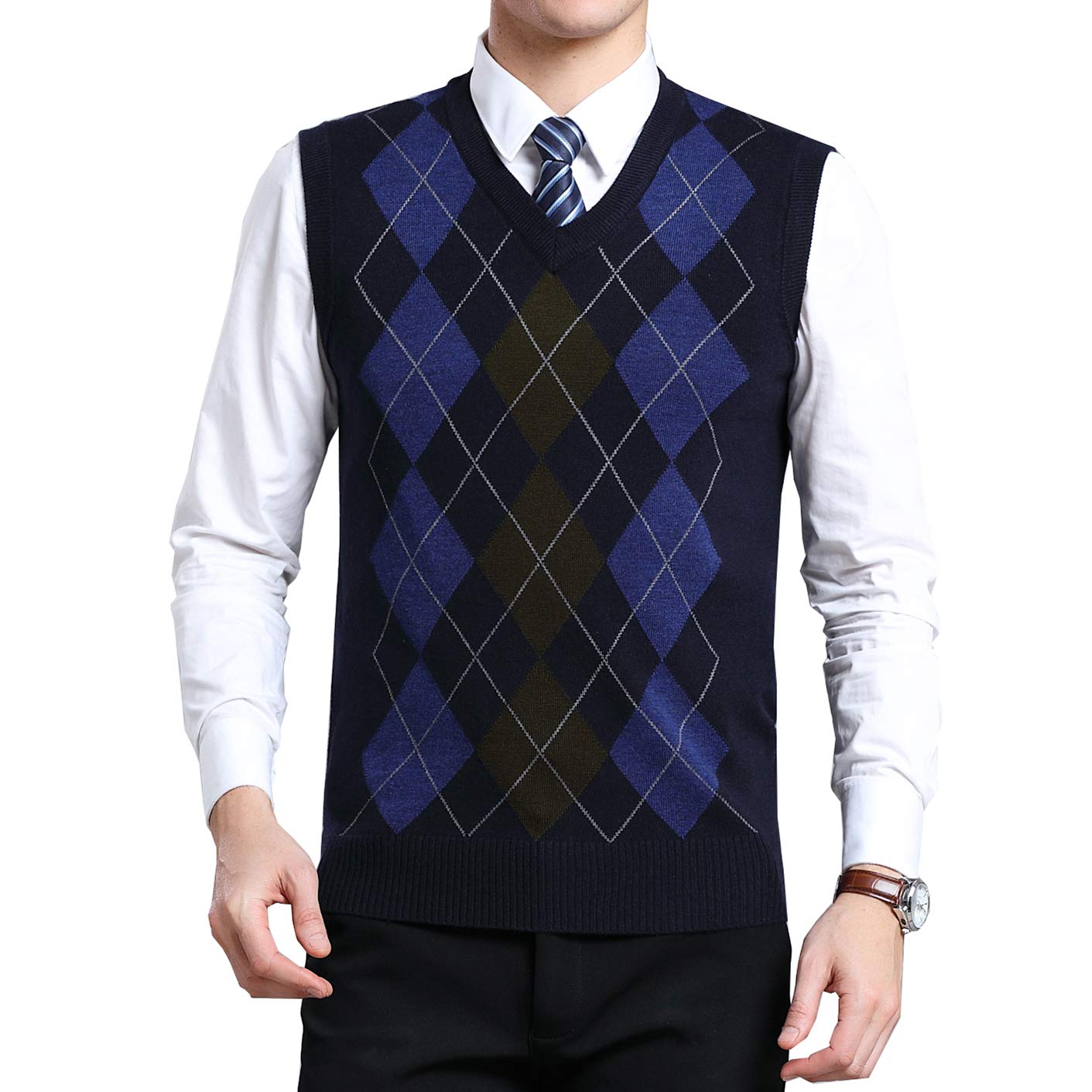 Biutimarden Boys Navy Morenmens Classic V-Neck Vest Sleeveless Jumper Knitted Gilet Knitwear Sweater Tank Tops Knitted Waistcoat Slipover Plaid Decoration