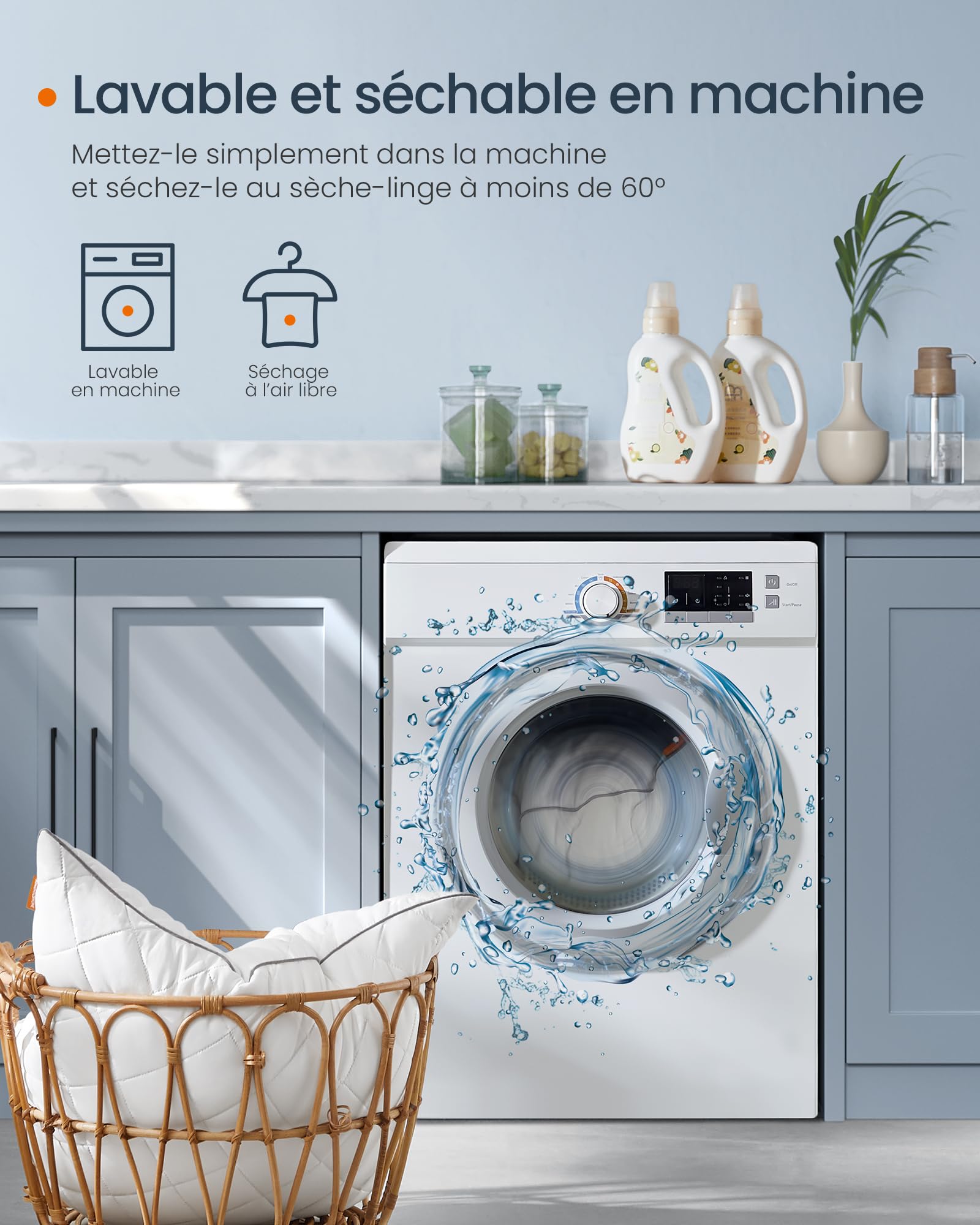Oreillers SONGMICS Lot De 2 - 50x70cm, Garnissage 800g - Housse Douce Polyester - Lavable Machine - Blanc