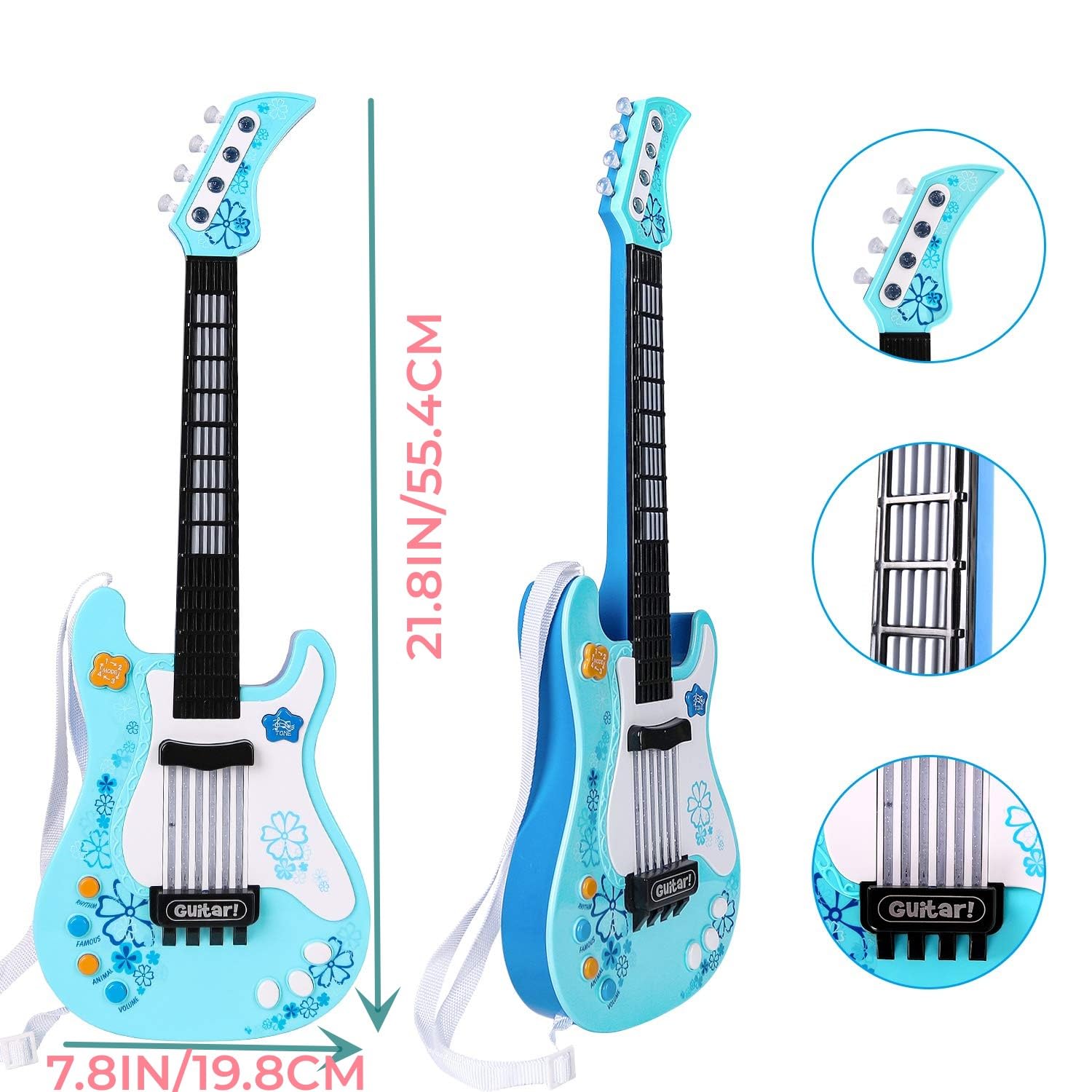 Guitarra eléctrica de juguete para niños pequeños con correa, ideal para regalos de niños y niñas de 3, 4, 5, 7, 8 años (azul) 5